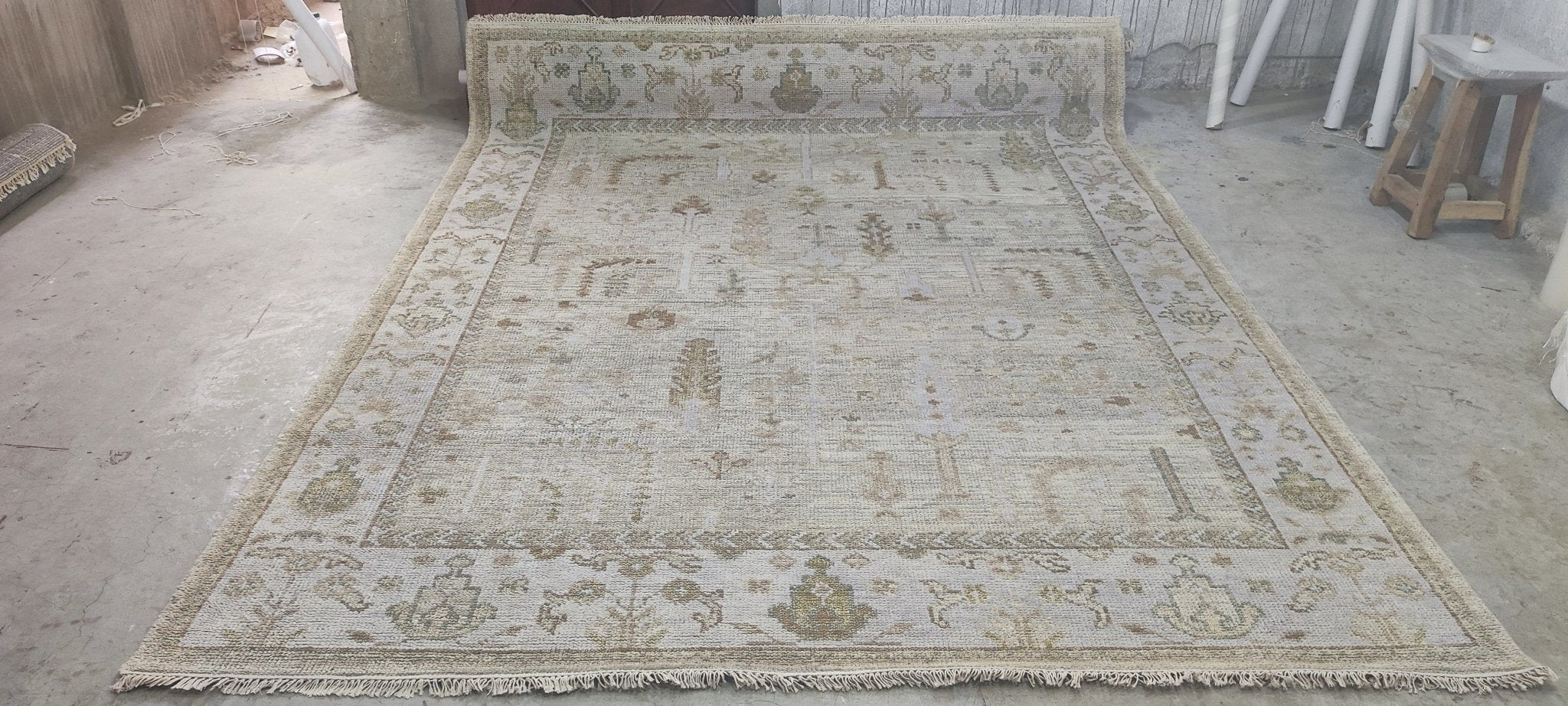 Lara Sachs-Fisherman Grey and Beige Hand-Knotted Oushak Rug 8x10 | Banana Manor Rug Company