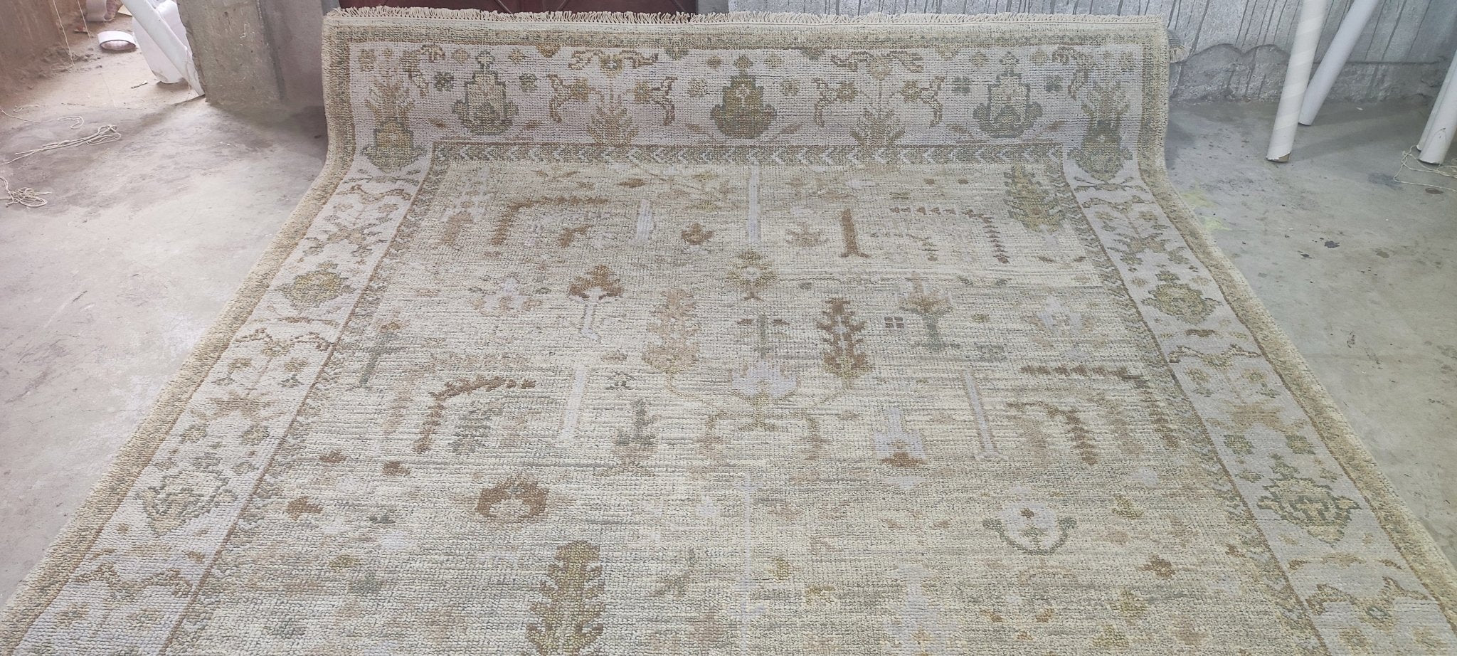 Lara Sachs-Fisherman Grey and Beige Hand-Knotted Oushak Rug 8x10 | Banana Manor Rug Company