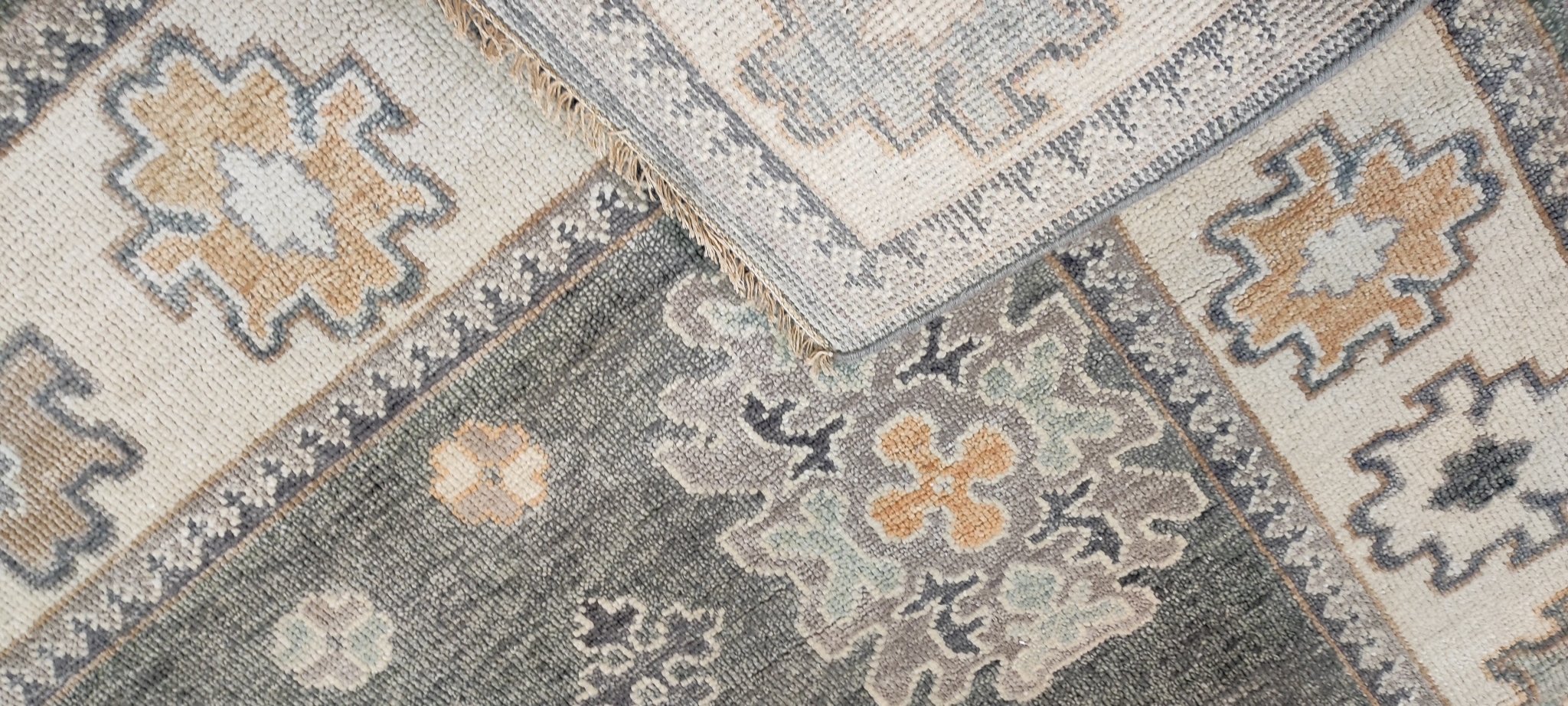 Lauren Buxbaum Gordon Dark Green and Ivory Hand-Knotted Oushak Rug 8x10 | Banana Manor Rug Company