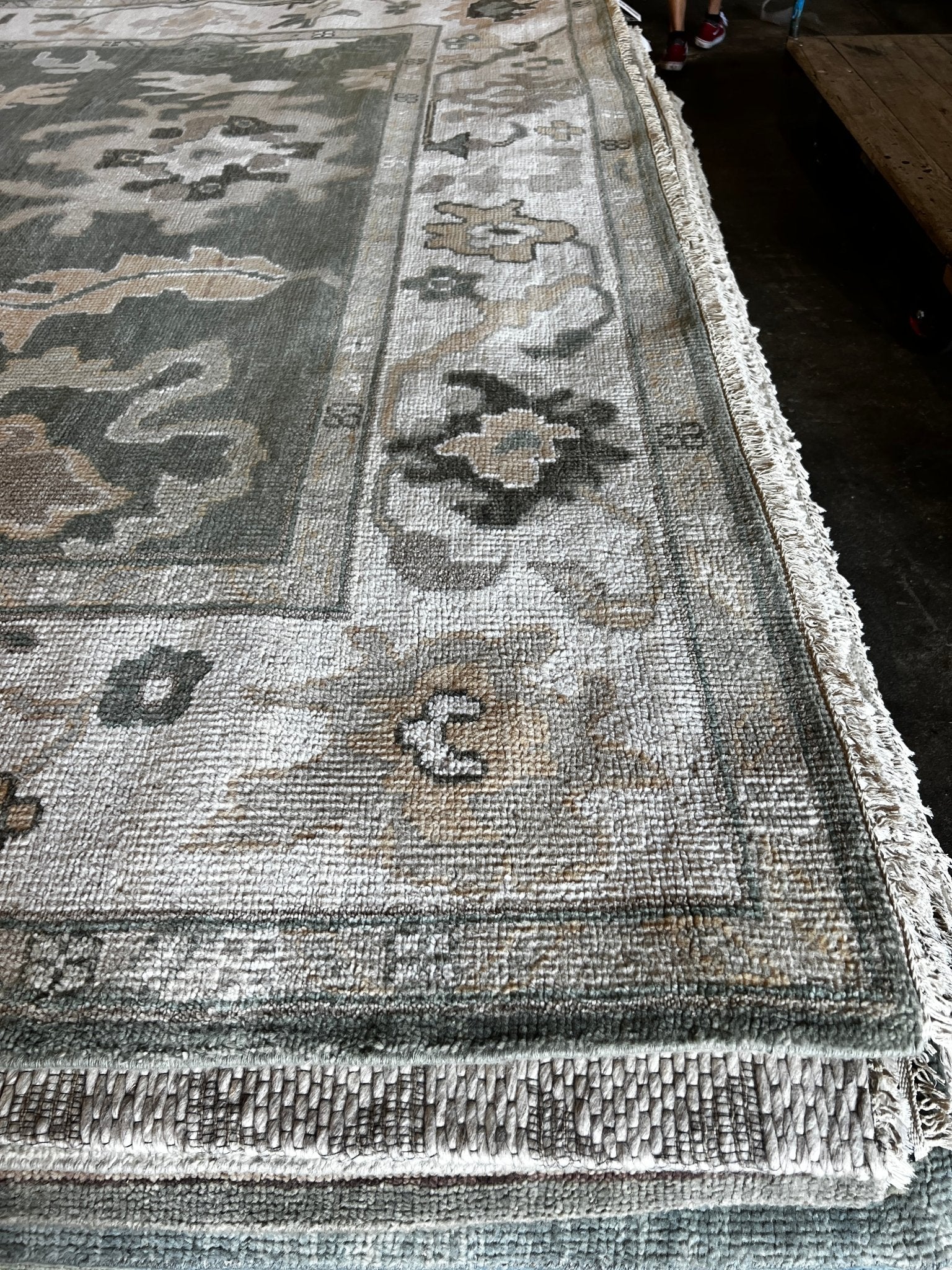 Leandra Green 10x14 Light Green & Ivory Turkish Oushak | Banana Manor Rug Factory Outlet