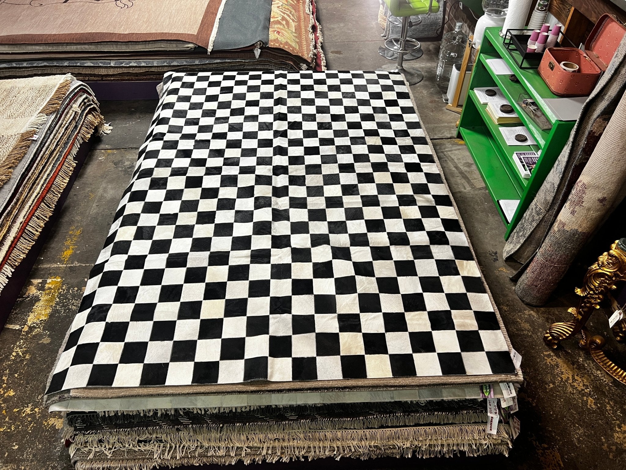 Leandro Lo Black and White Checkerboard Cowhide Rug (various sizes) | Banana Manor Rug Factory Outlet