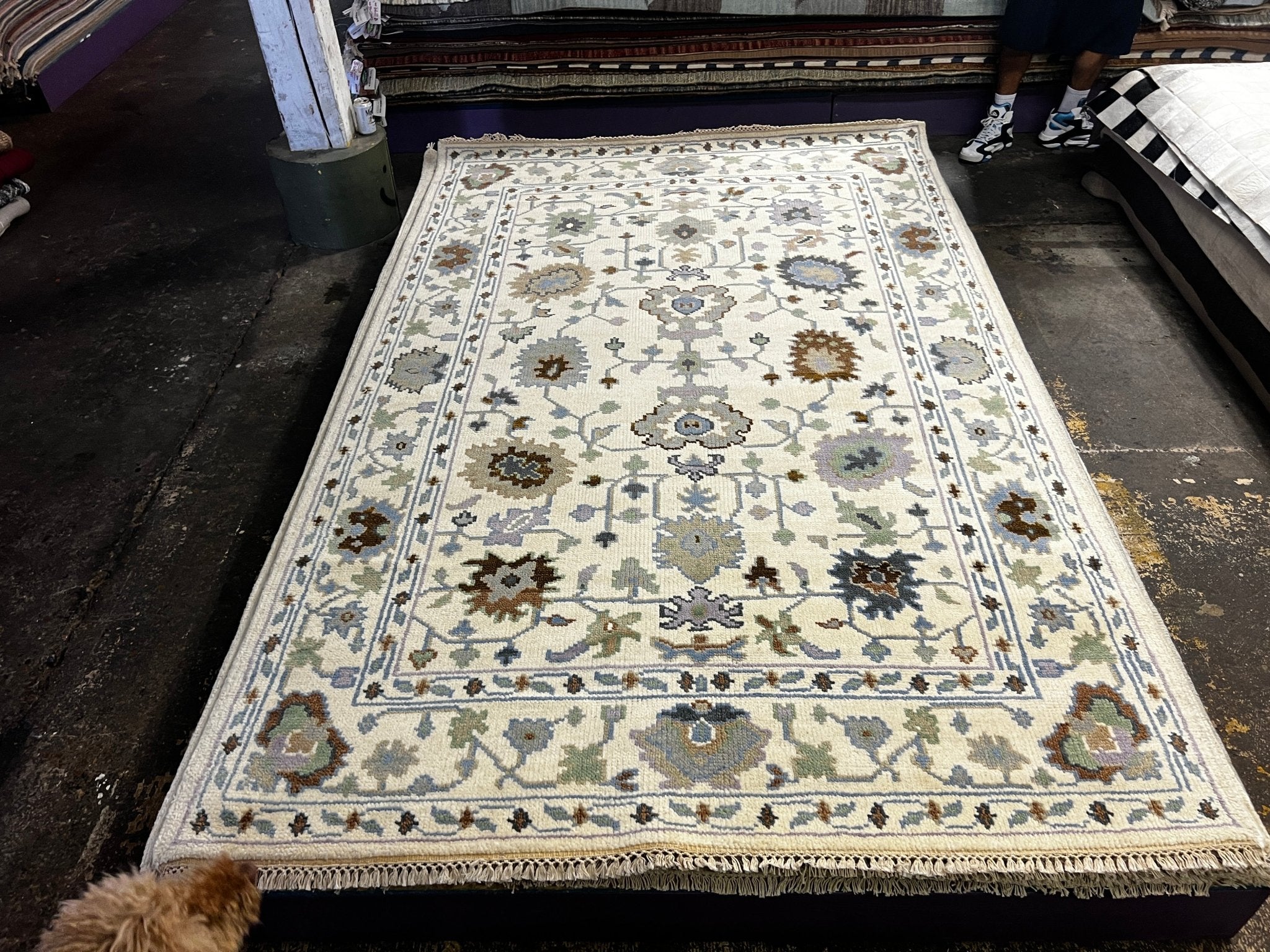 Leonora 6x9.3 Ivory & Ivory Oushak | Banana Manor Rug Factory Outlet