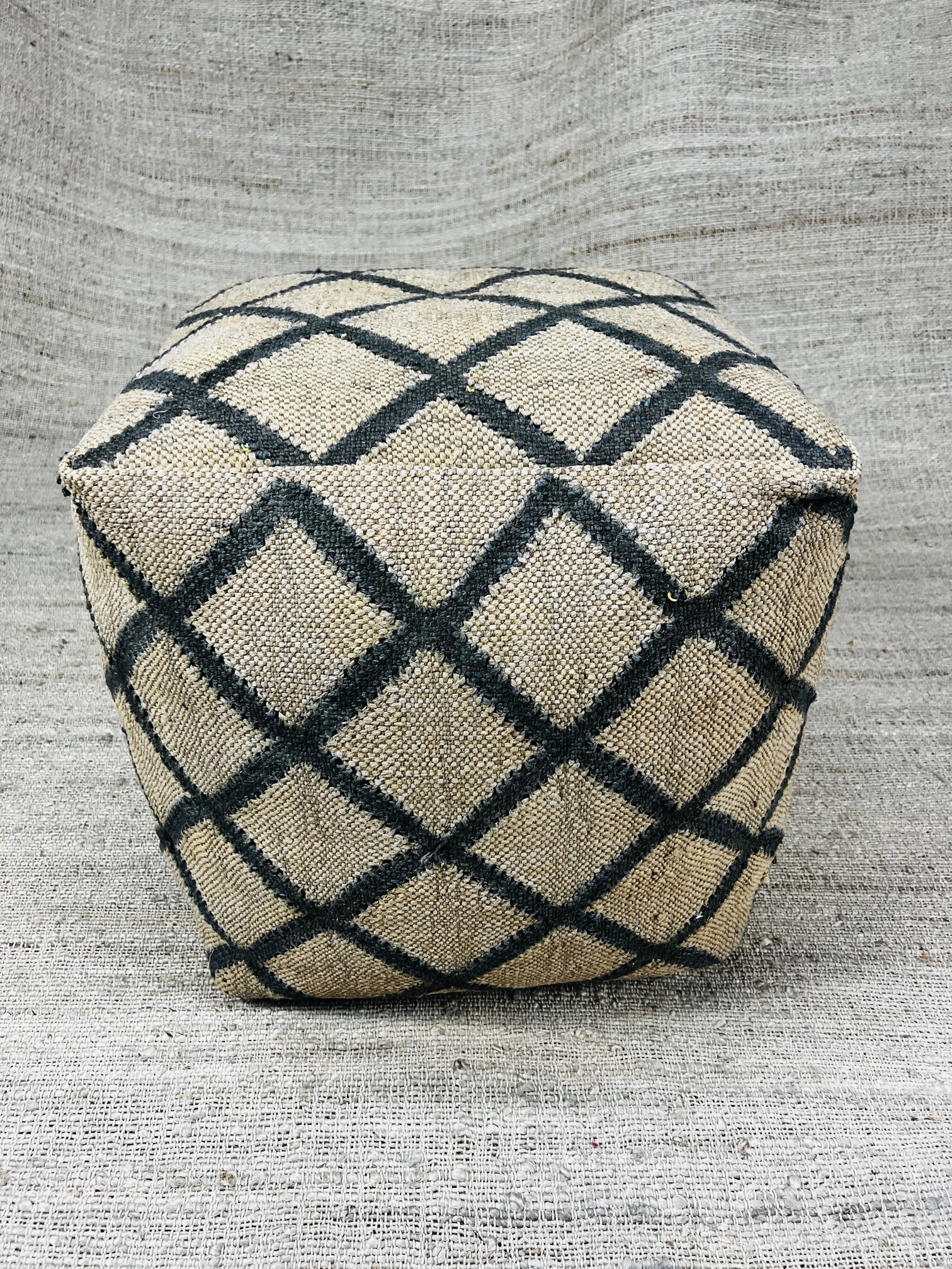 Liam Striped Natural and Black Cubed Pouffe | Banana Manor Rug Company