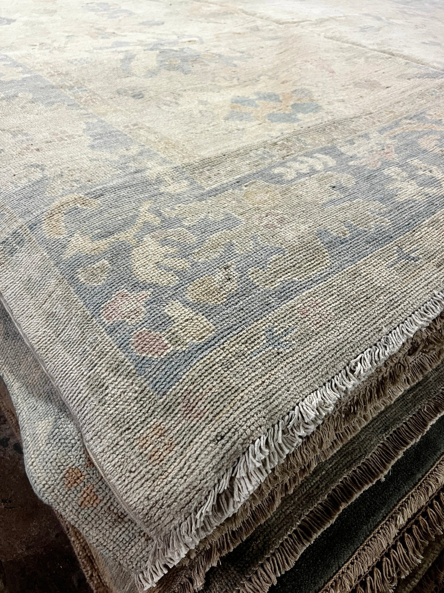 Libby Larson 8.11x12.1 Beige and Light Blue Hand-Knotted Afghani Oushak | Banana Manor Rug Company