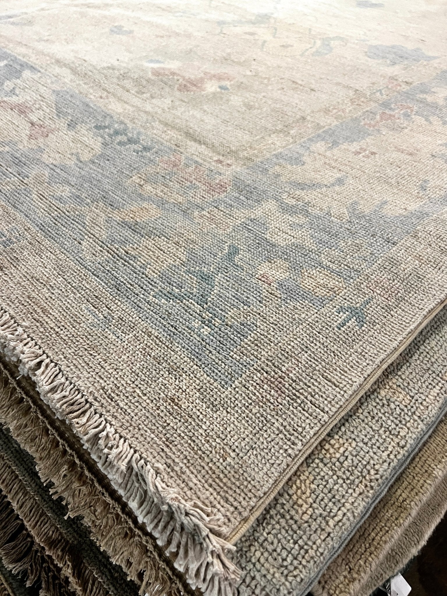 Libby Larson 8.11x12.1 Beige and Light Blue Hand-Knotted Afghani Oushak | Banana Manor Rug Company