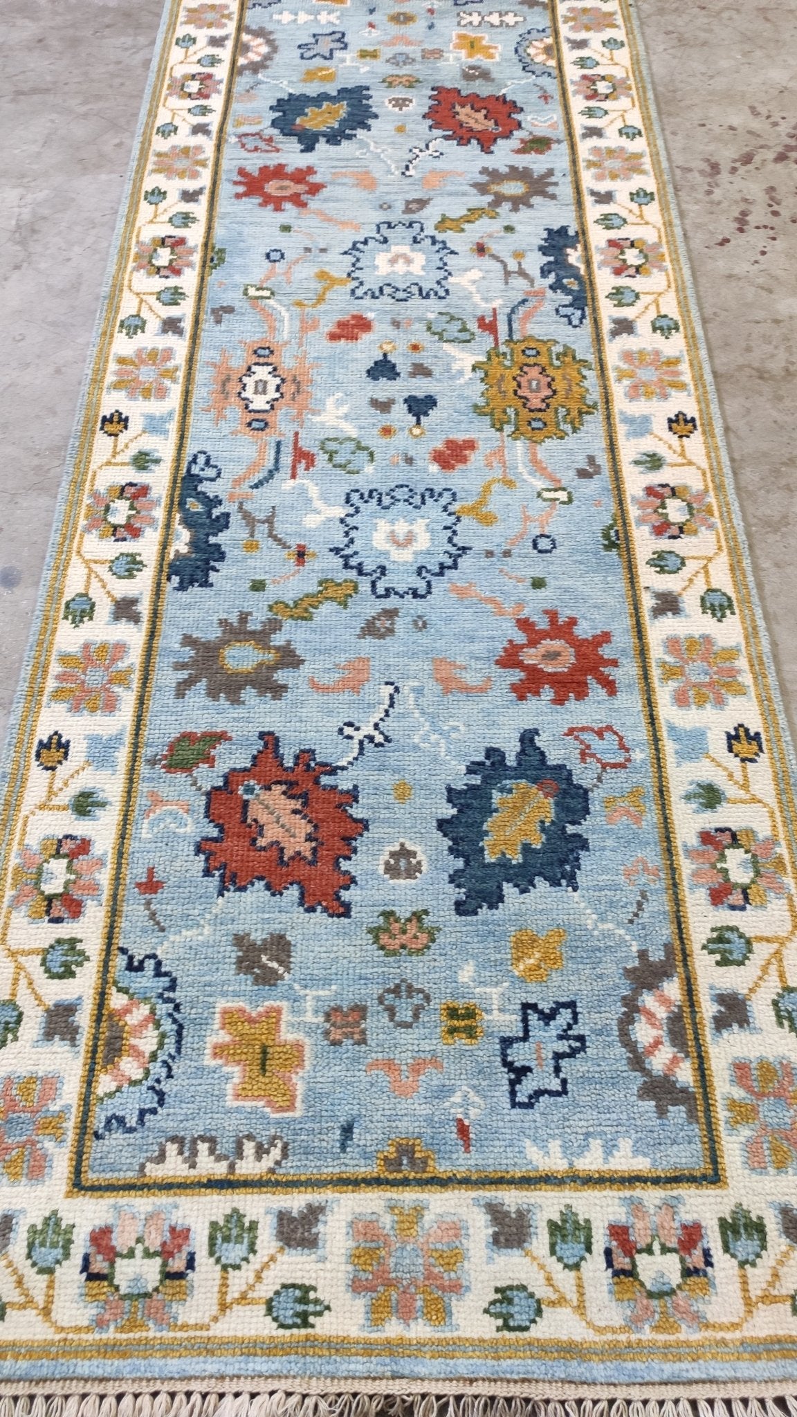 Lilandra 2.6x12 Light blue and Ivory Hand-Knotted Runner | Banana Manor Rug Company