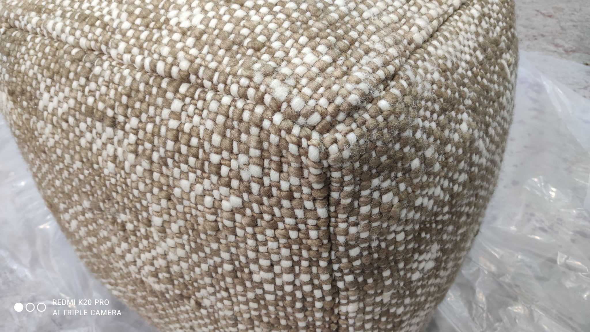 Lincoln Tan and Cream Wool Pouffe | Banana Manor Rug Company