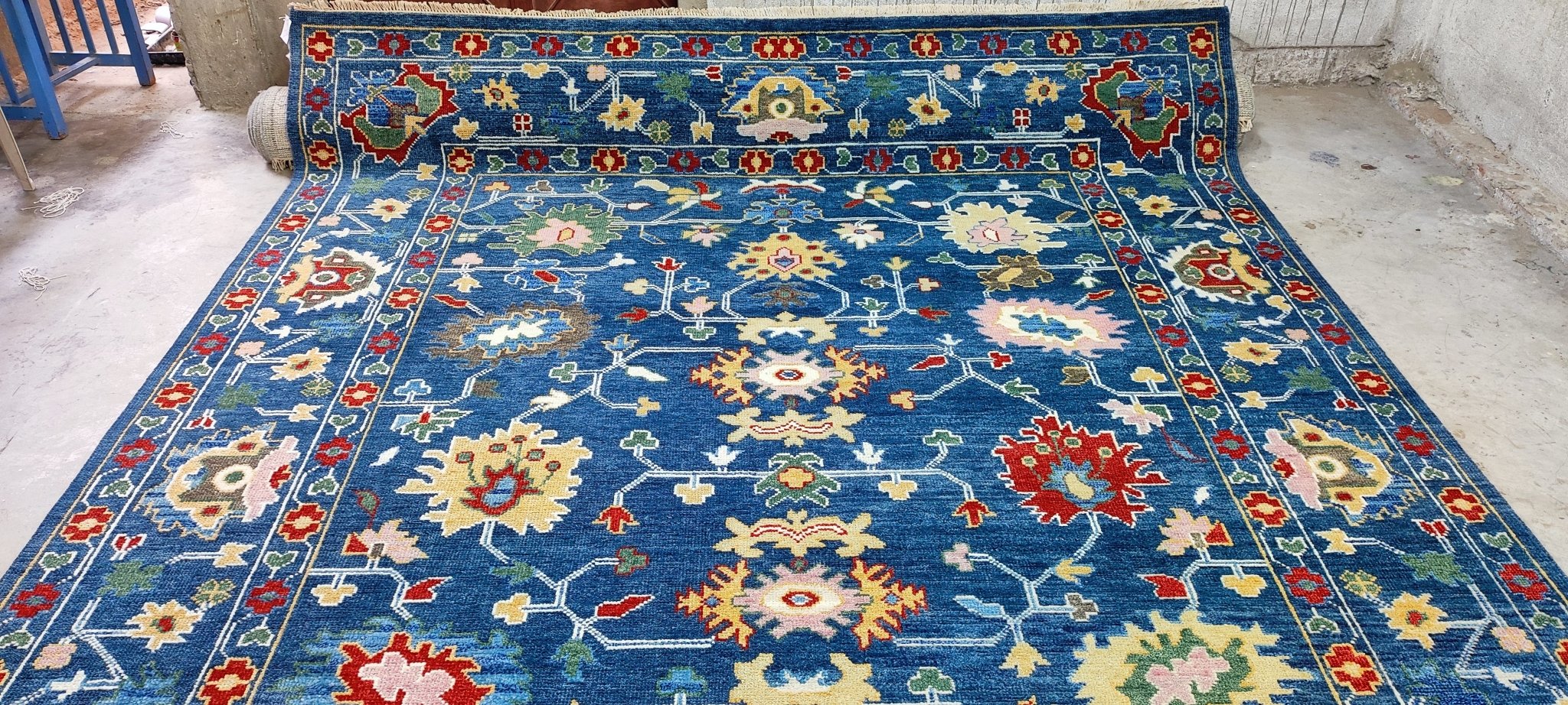 Linda Pinto 9.3x12 Blue Hand-Knotted Oushak Rug | Banana Manor Rug Company