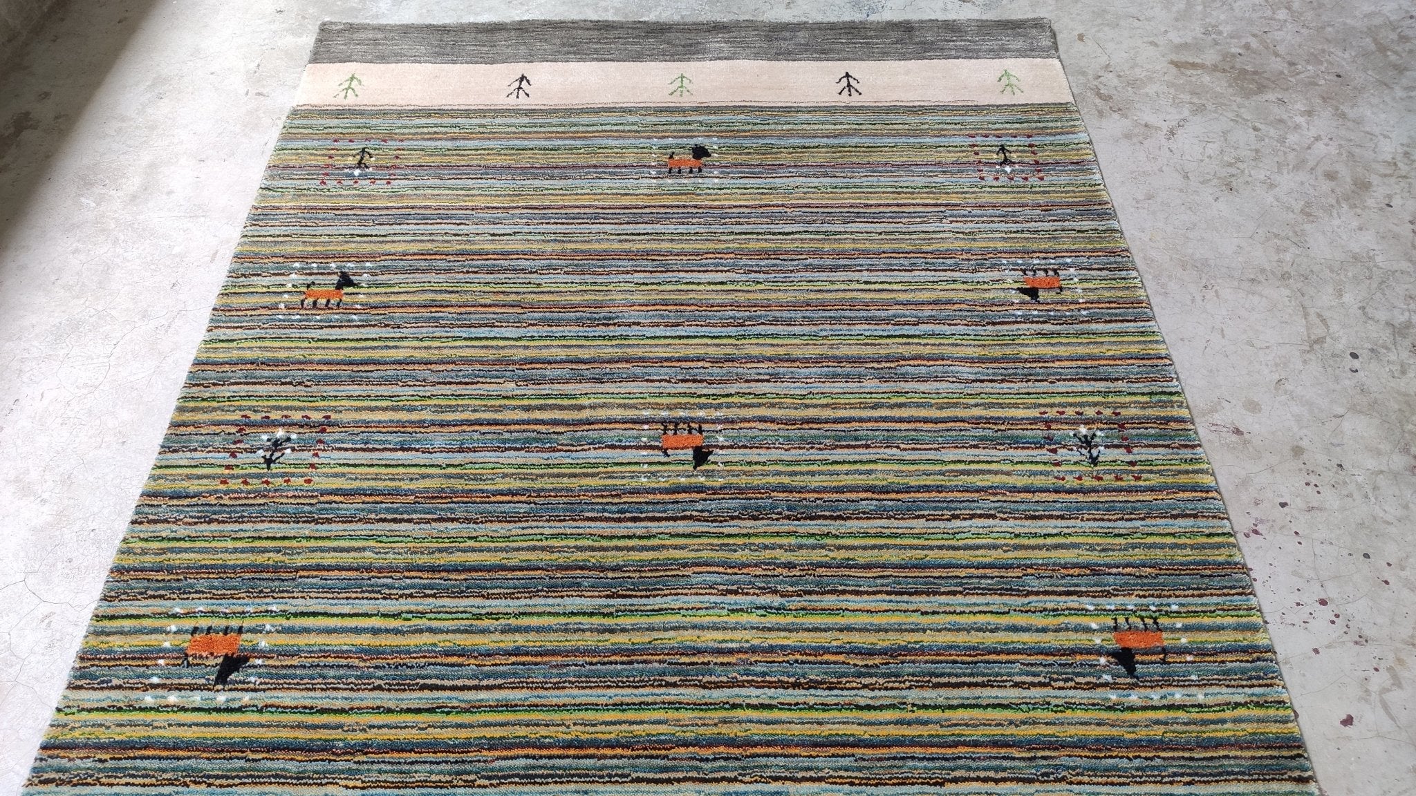 Linda Richman 4x5.9 Green Striped Handwoven Rug | Banana Manor Rug Company