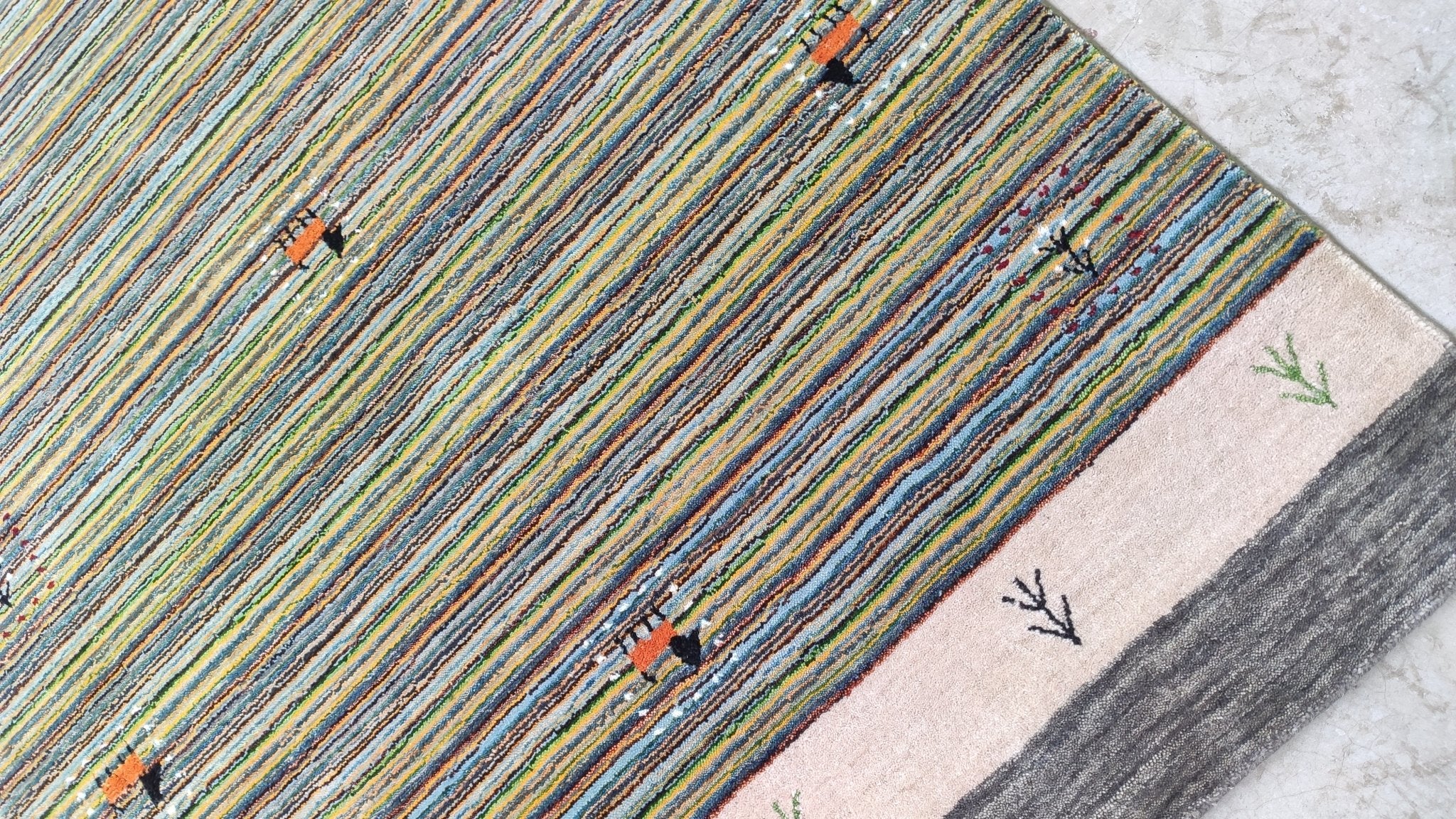 Linda Richman 4x5.9 Green Striped Handwoven Rug | Banana Manor Rug Company