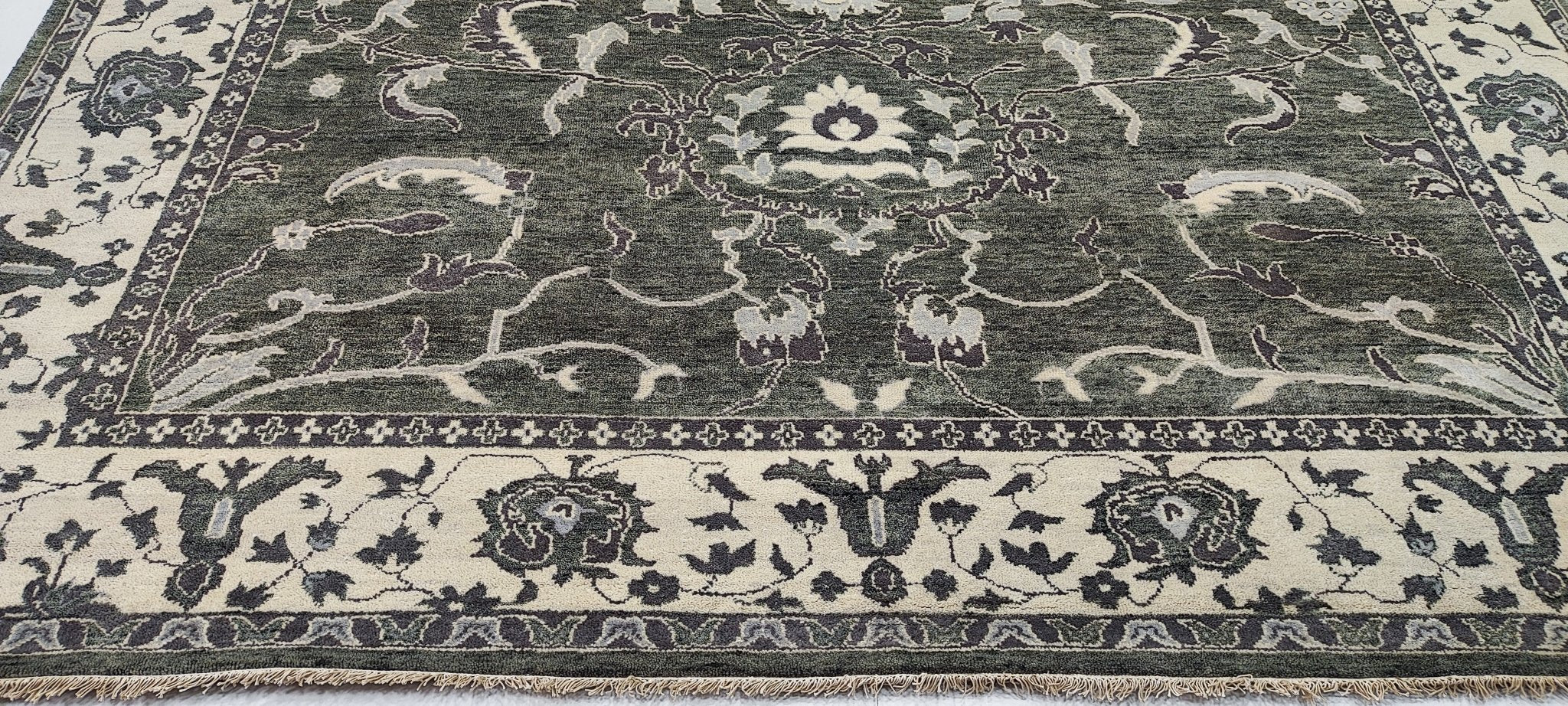 Lisa Black 9x11.9 Hand-Knotted Grey & Ivory Oushak | Banana Manor Rug Factory Outlet