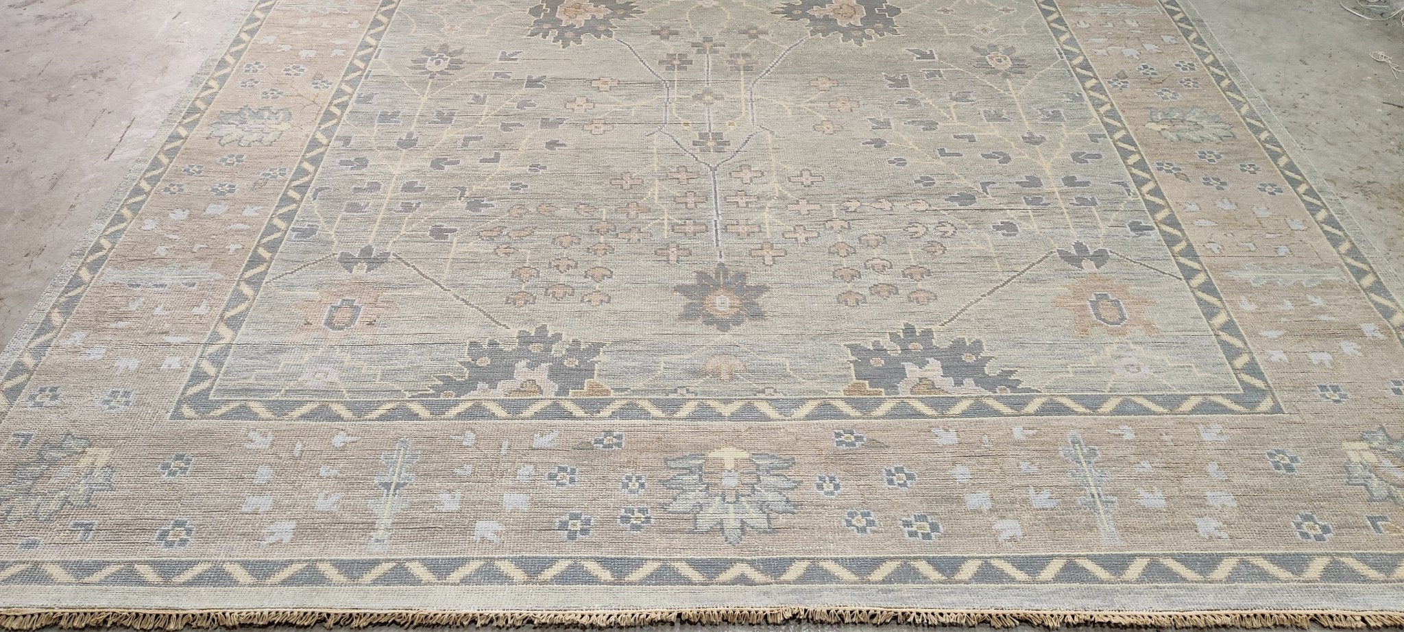 Liz Smith 9.9x13.9 Grey and Tan Hand-Knotted Oushak Rug | Banana Manor Rug Company