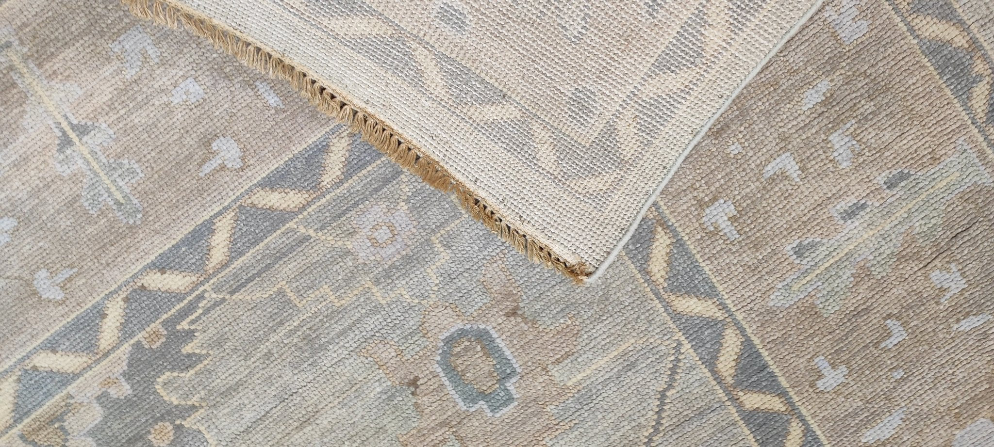 Liz Smith 9.9x13.9 Grey and Tan Hand-Knotted Oushak Rug | Banana Manor Rug Company