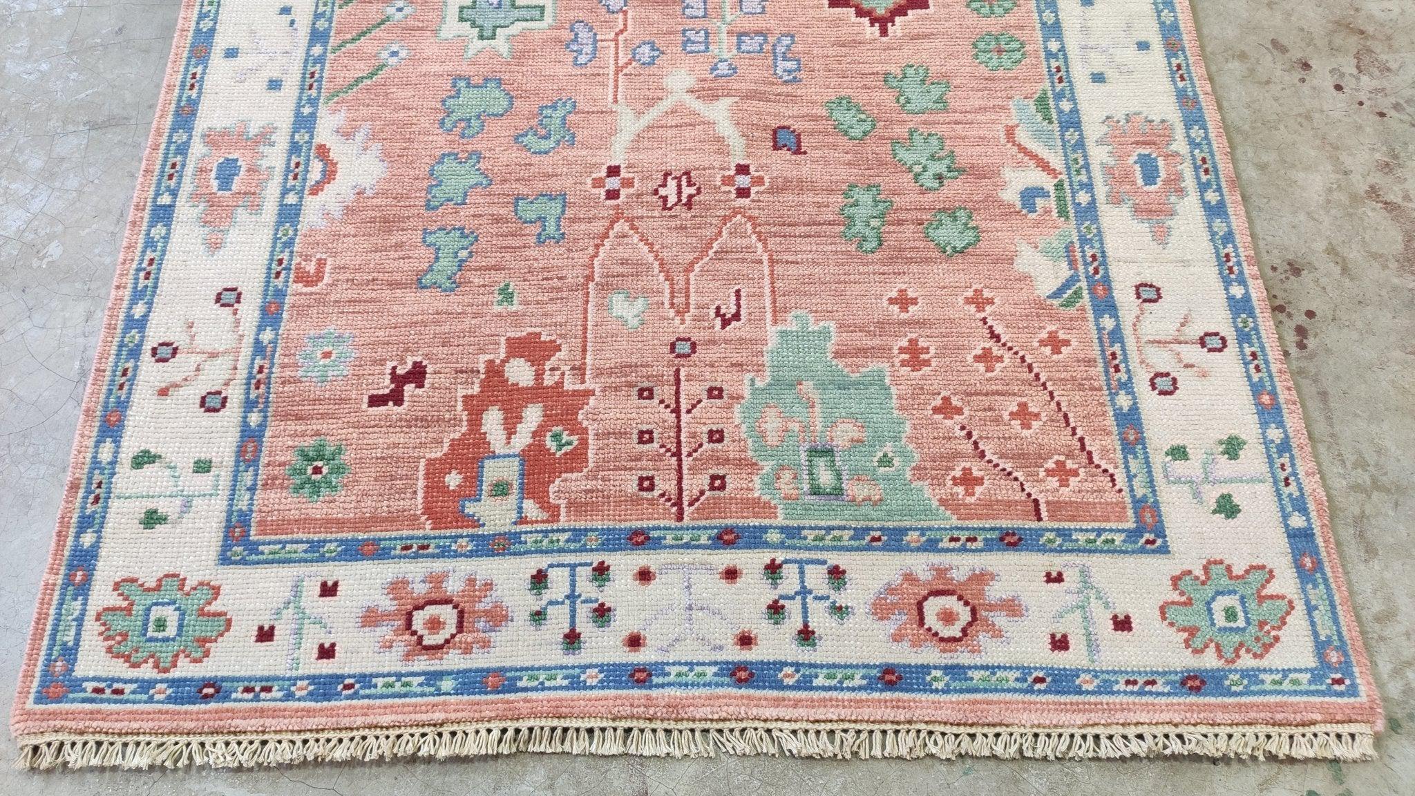 Lois Lane 4x6 Pink and Ivory Hand-Knotted Oushak Rug