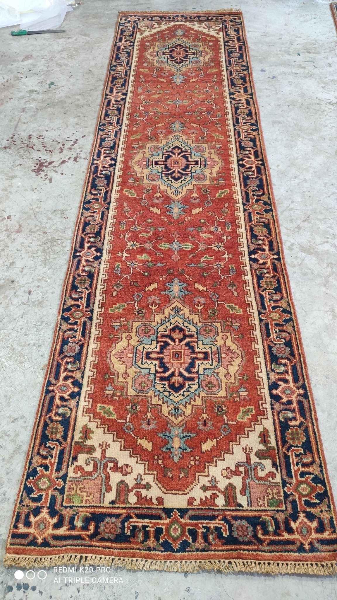 Lonelyland 2.6x10.6 Rust and Blue Hand-Knotted Serapi Runner | Banana Manor Rug Company
