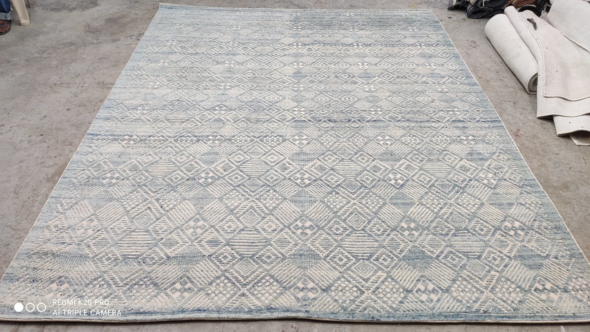 Long Duk Dong AKA The Donger 8x10 Light Blue and Ivory High Low Hand-knotted Rug | Banana Manor Rug Company