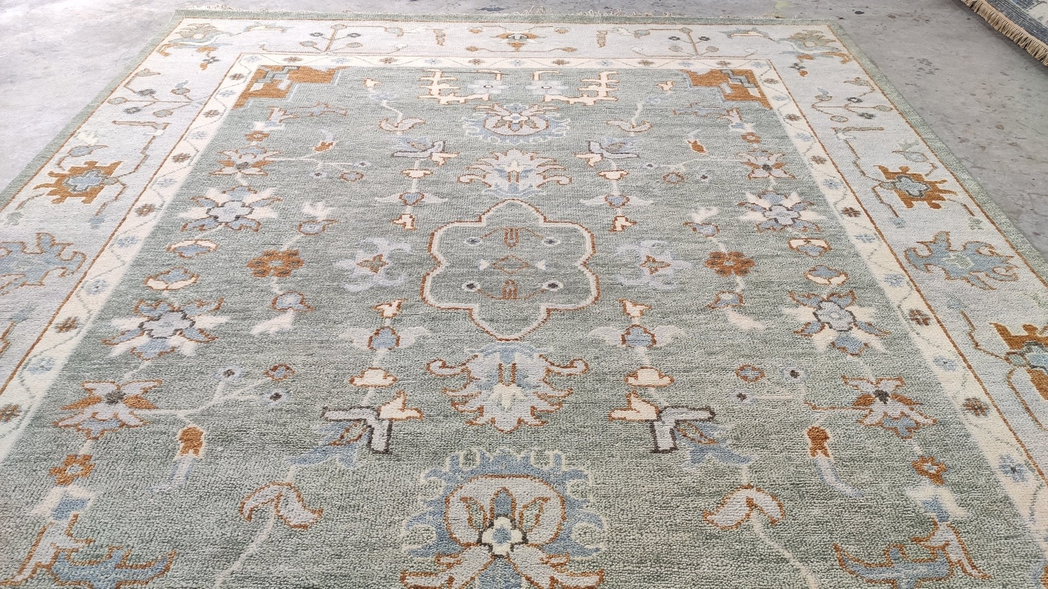 Lorraine 8x10 Light Green and Ivory Hand-Knotted Oushak Rug | Banana Manor Rug Company