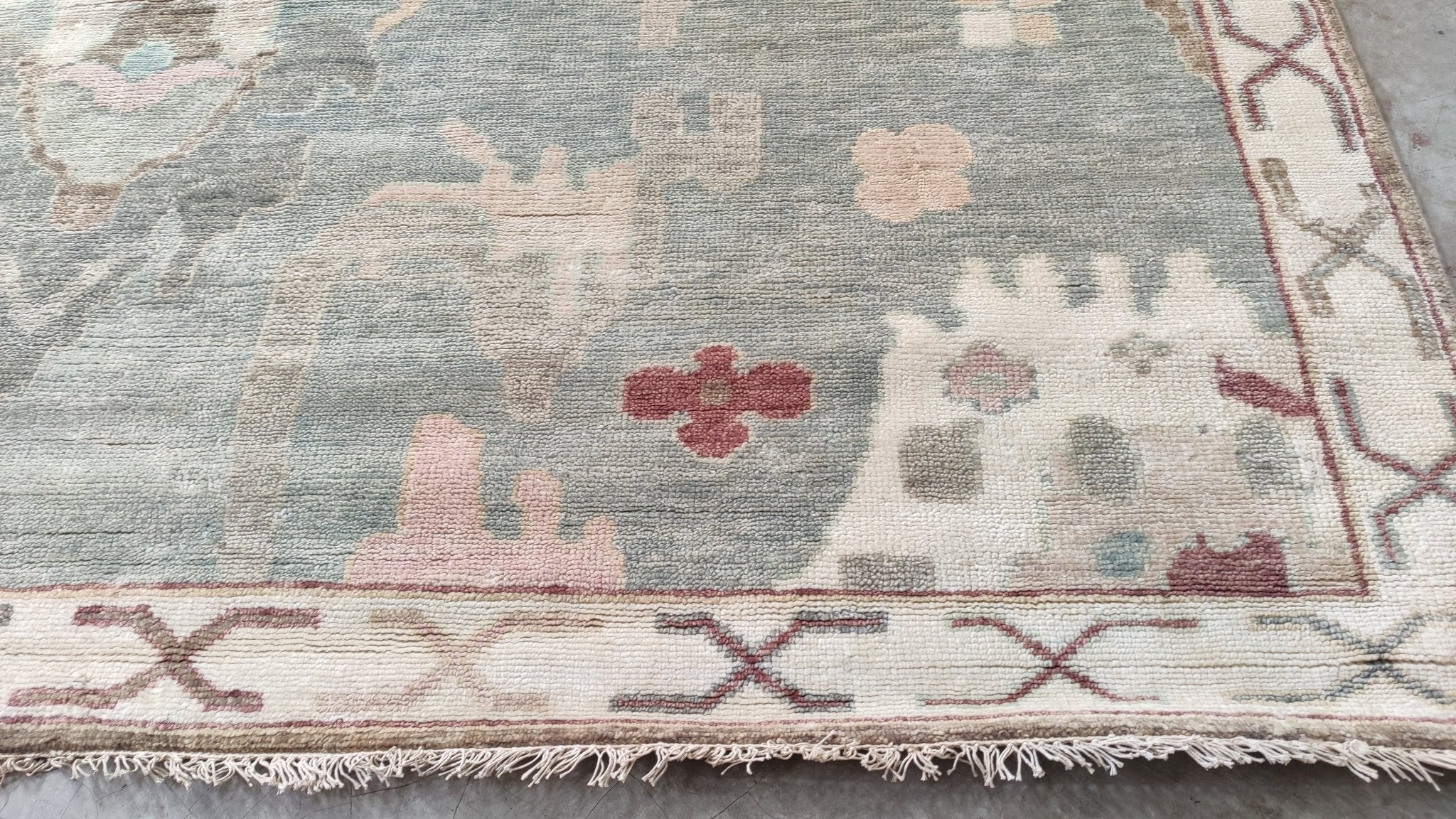Louise 9x12.6 Light Green Hand-Knotted Oushak Rug | Banana Manor Rug Company