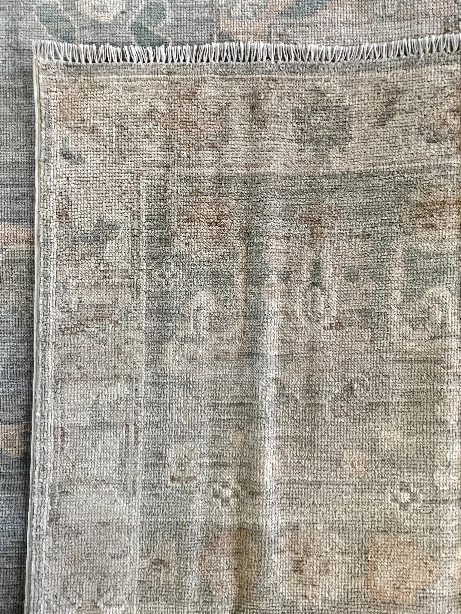 Louise E. Anna 2.7x10.3 Grey, Tan, and Beige Hand-Knotted Afghani Oushak Runner | Banana Manor Rug Company