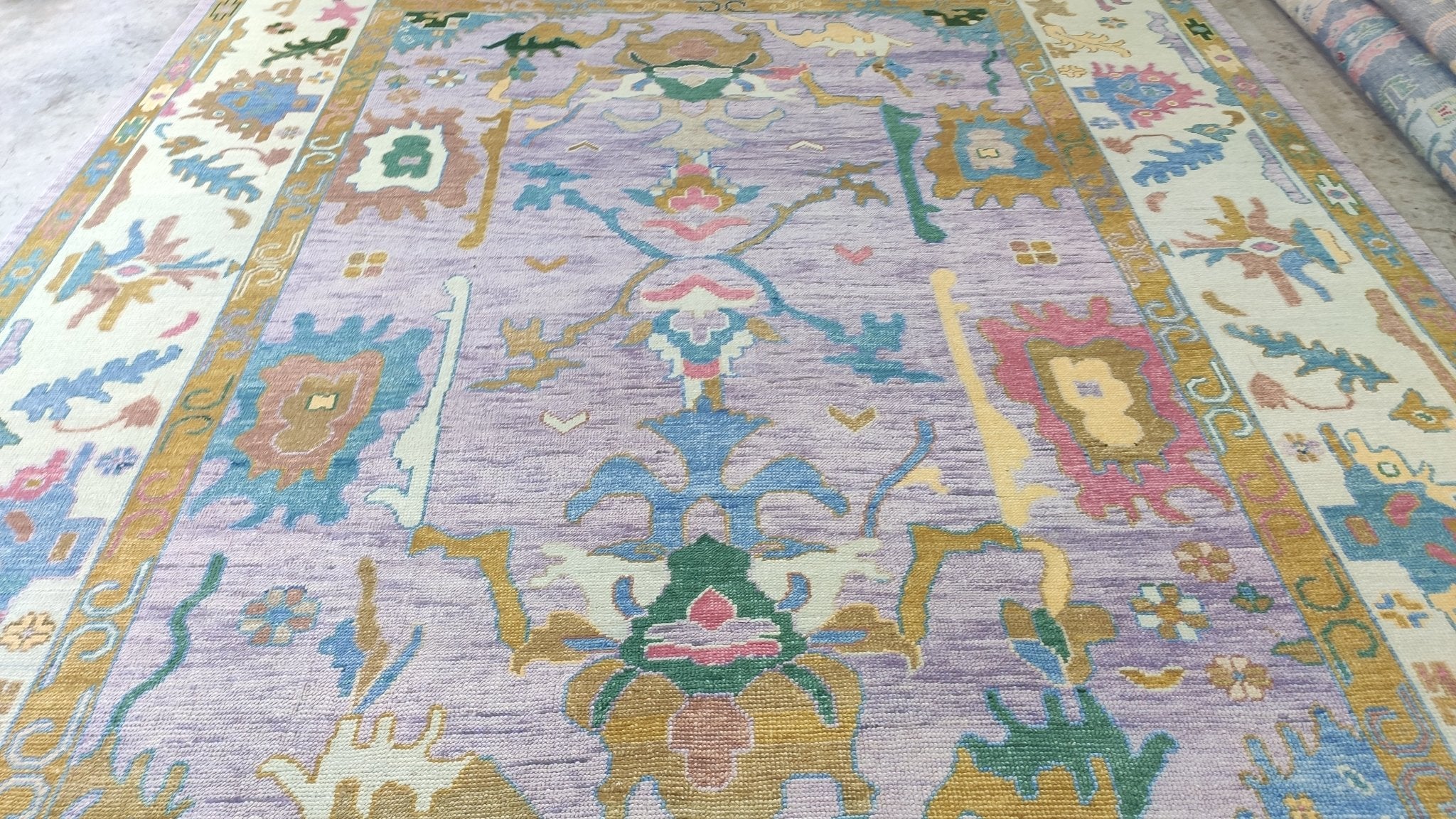 Loyola 9x12 Violet and Ivory Hand-Knotted Oushak Rug | Banana Manor Rug Company