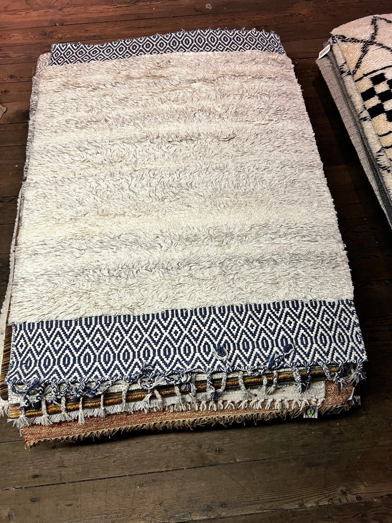 Lucile Featherbottom 4x6 Blue and Beige Handwoven Rug | Banana Manor Rug Company