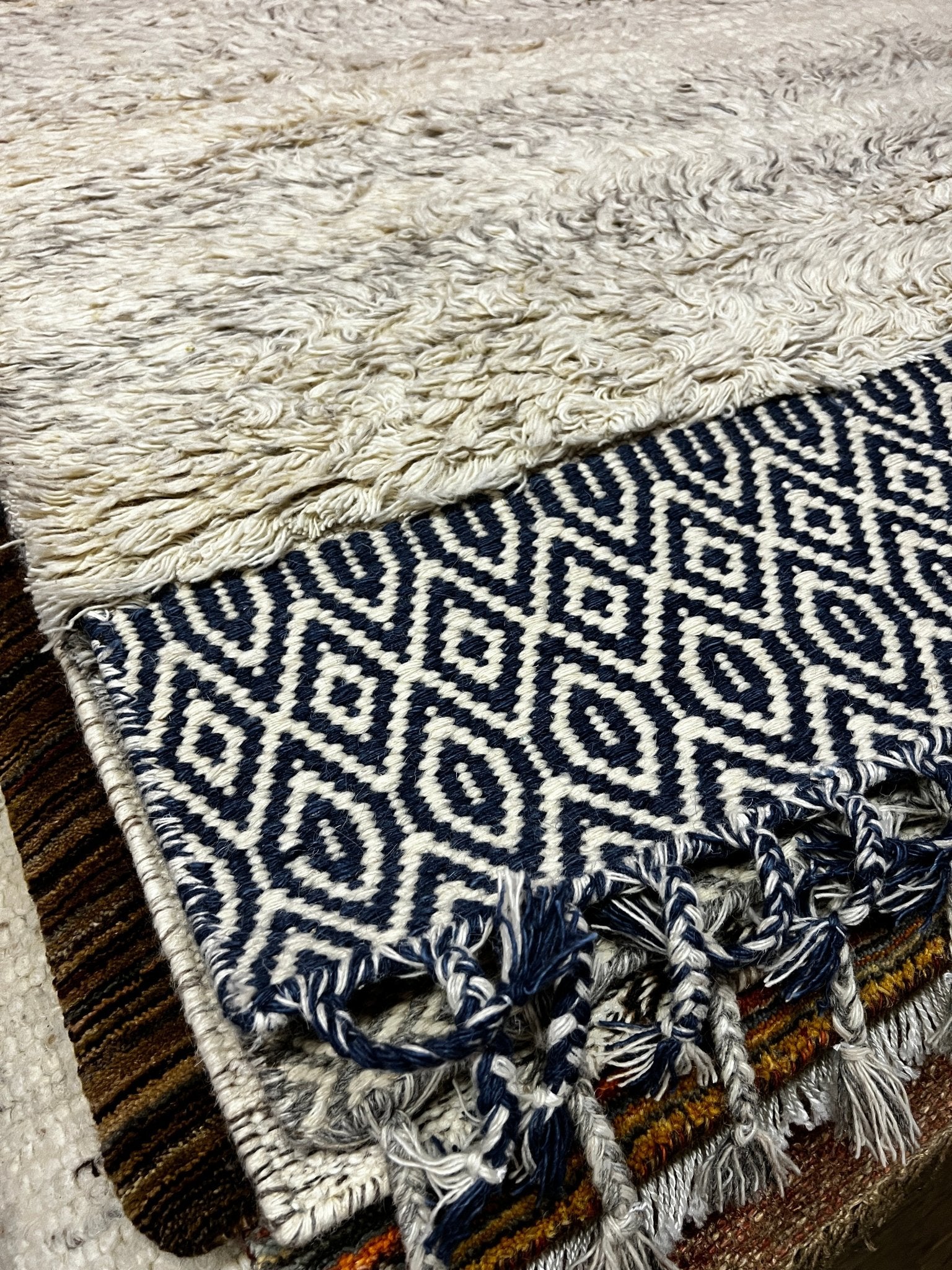 Lucile Featherbottom 4x6 Blue and Beige Handwoven Rug | Banana Manor Rug Company