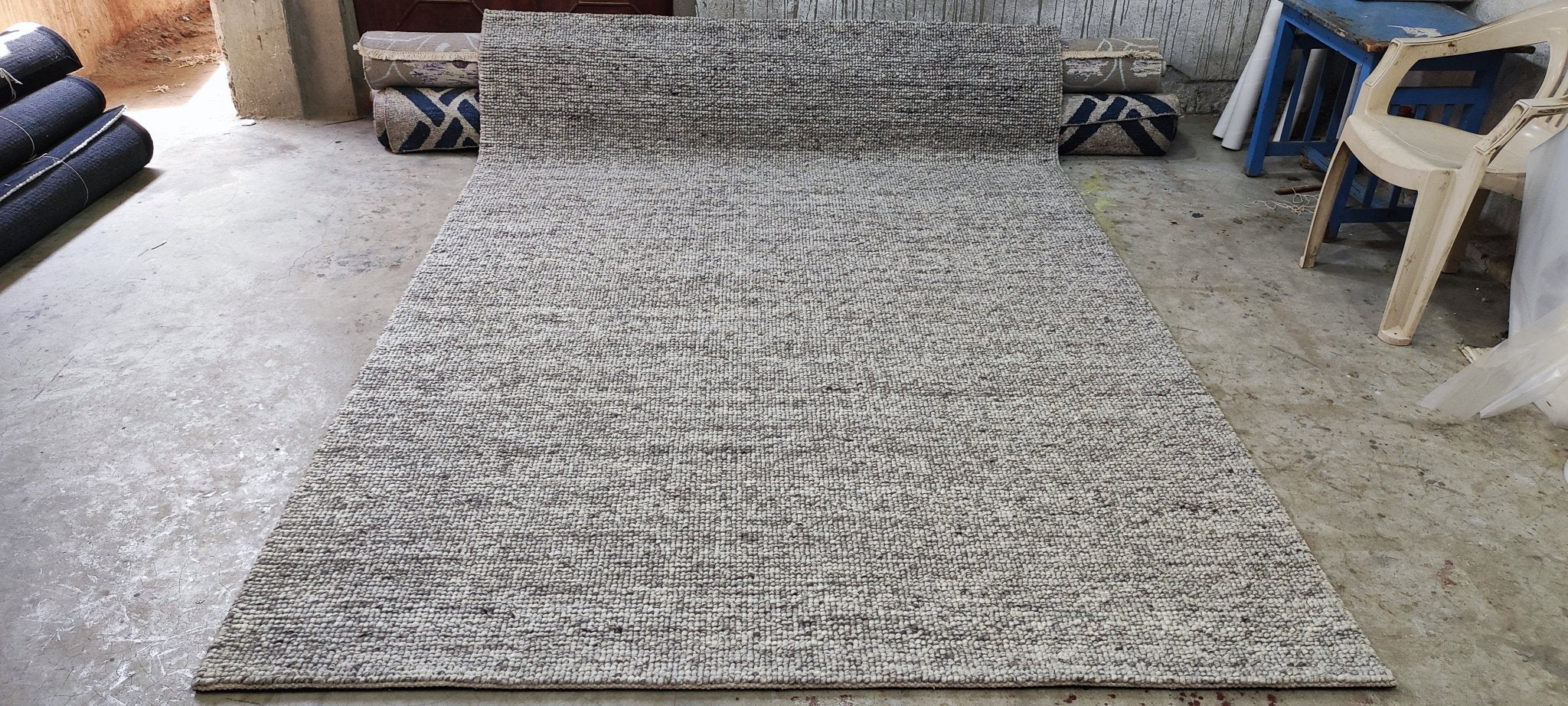 Lukas Mattson 6.6x9.6 Handwoven Wool Durrie Natural/Grey Textured | Banana Manor Rug Factory Outlet