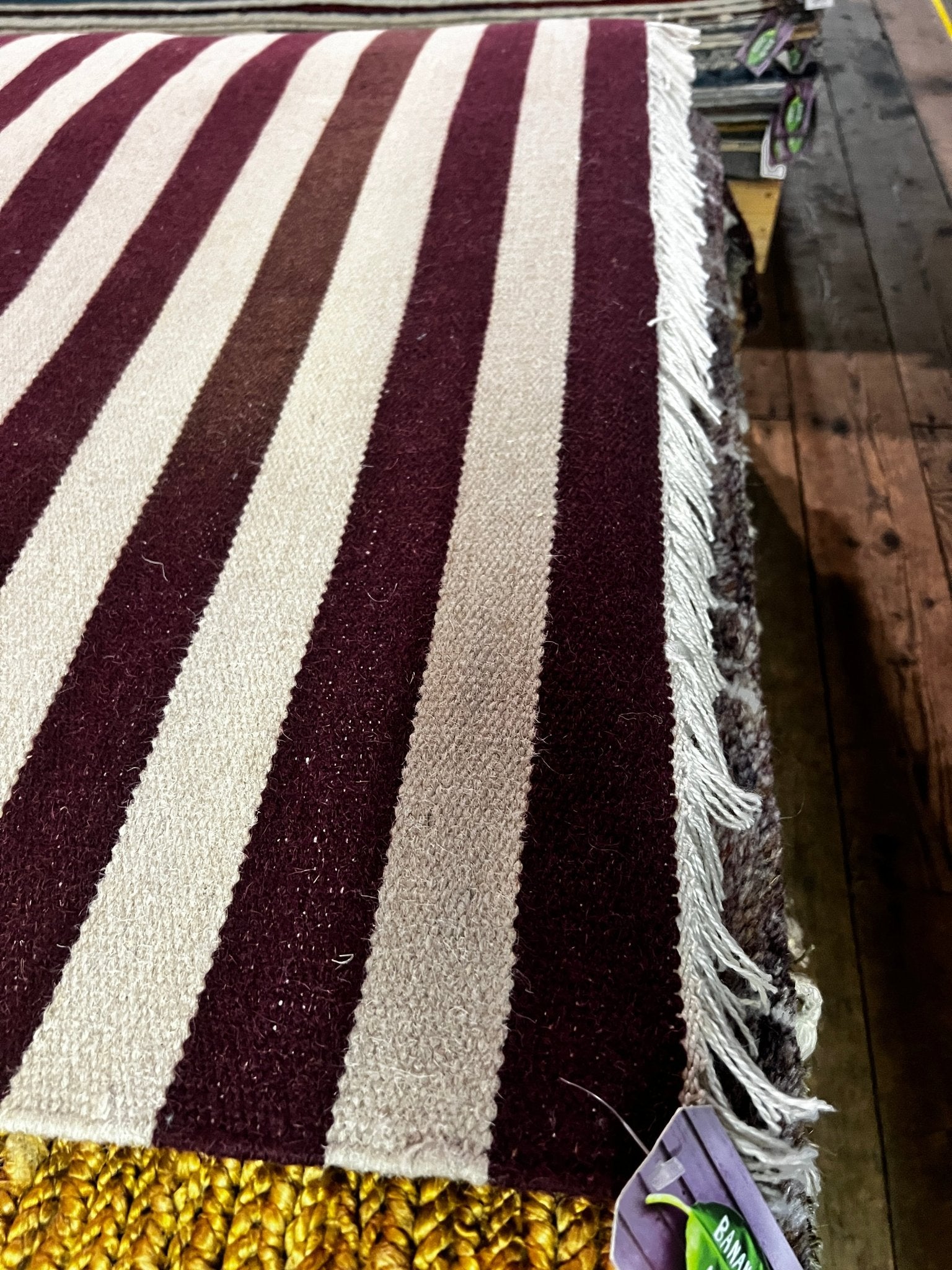 Luma 4x6 Handwoven Purple and Tan Striped Durrie Rug | Banana Manor Rug Factory Outlet