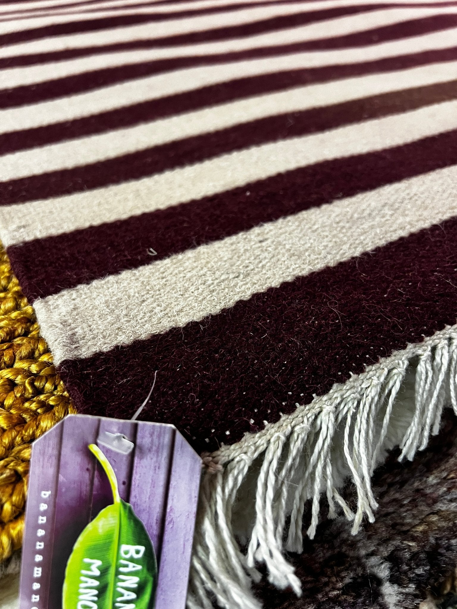 Luma 4x6 Handwoven Purple and Tan Striped Durrie Rug | Banana Manor Rug Factory Outlet