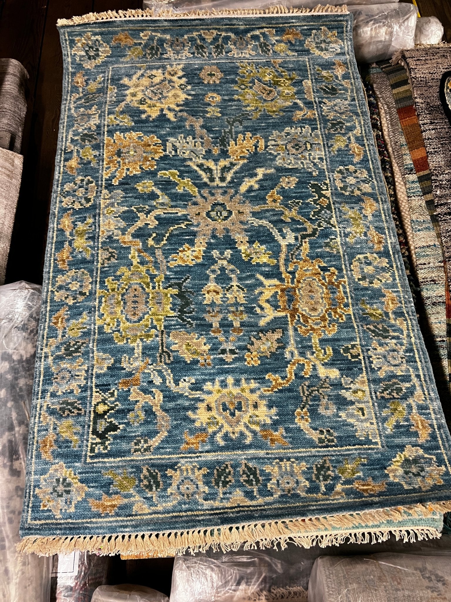 Lyne Renée 3.3x5.3 Light Blue Hand-Knotted Oushak Rug | Banana Manor Rug Company