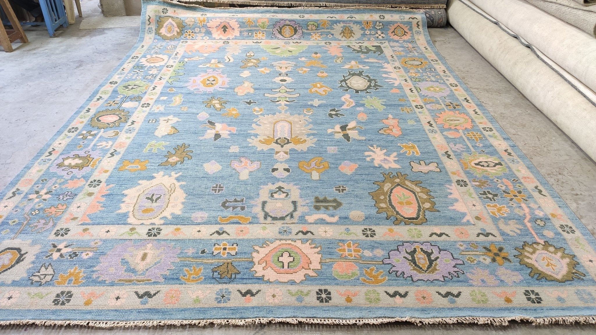 Lyons 9x12 Blue Hand-Knotted Oushak Rug | Banana Manor Rug Company