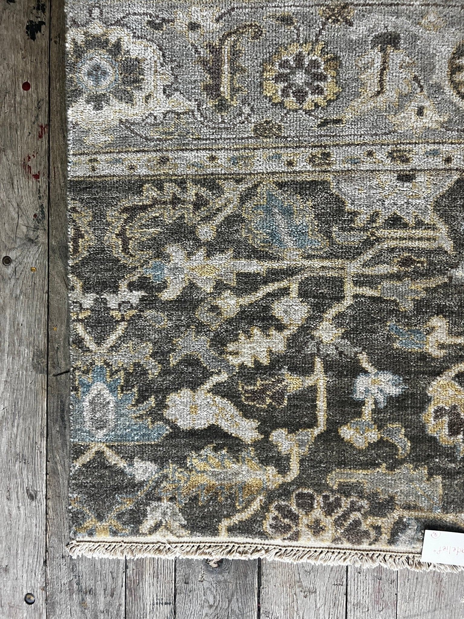 "Madelief" Dark Grey and Light Blue Hand-Knotted Oushak Sample 8x10 | Banana Manor Rug Company