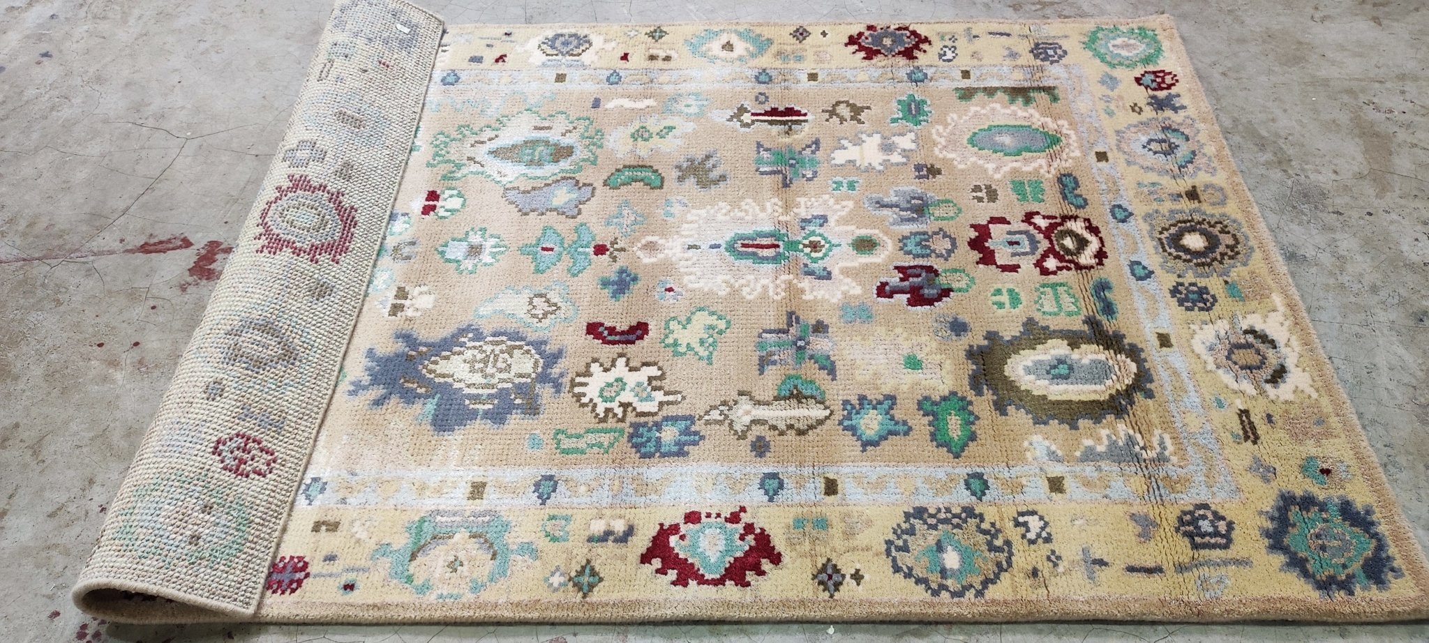 Maggie Benedict Hand-Knotted Oushak Rug Tan 4x6 | Banana Manor Rug Company