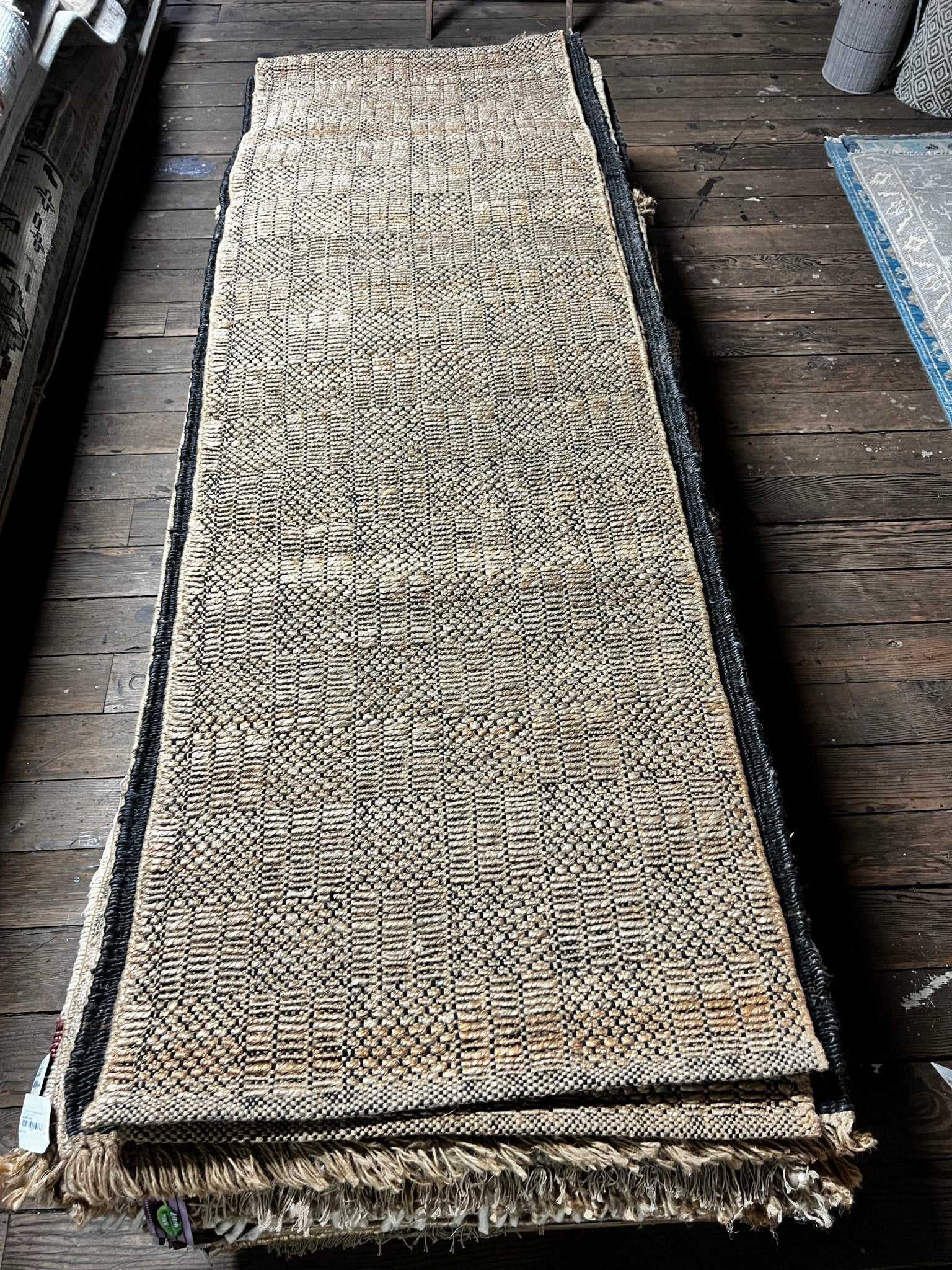 Magic Jenna Handwoven 2.6x7.9 Natural and Black Jute Runner | Banana Manor Rug Factory Outlet