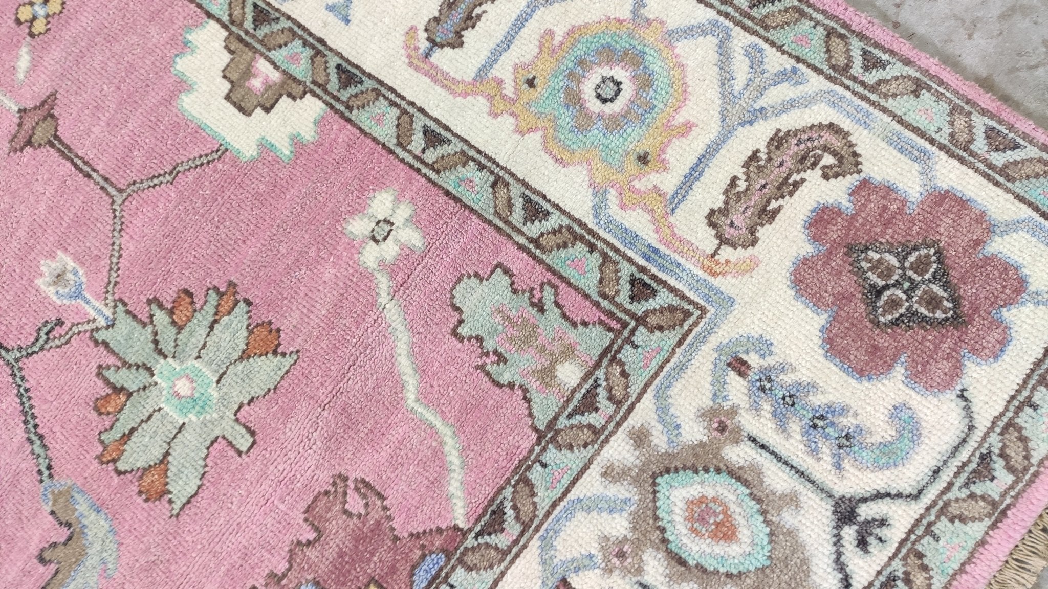 Mallorie Grace 8x10 Pink and Ivory Hand-Knotted Oushak Rug | Banana Manor Rug Company