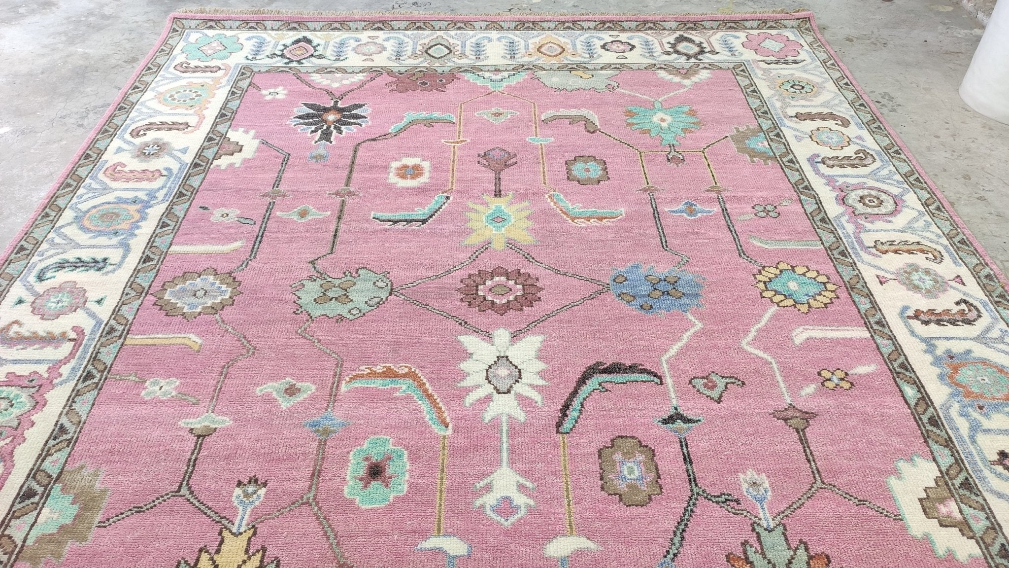 Mallorie Grace 8x10 Pink and Ivory Hand-Knotted Oushak Rug | Banana Manor Rug Company