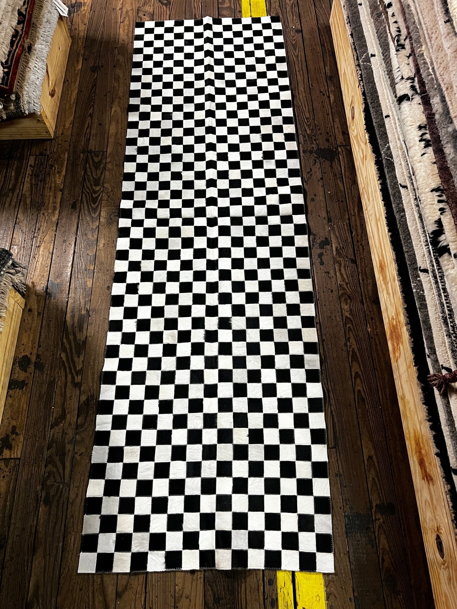 Marcelo Garcia Black and White 2.5x8 Checkerboard Cowhide Runner | Banana Manor Rug Factory Outlet