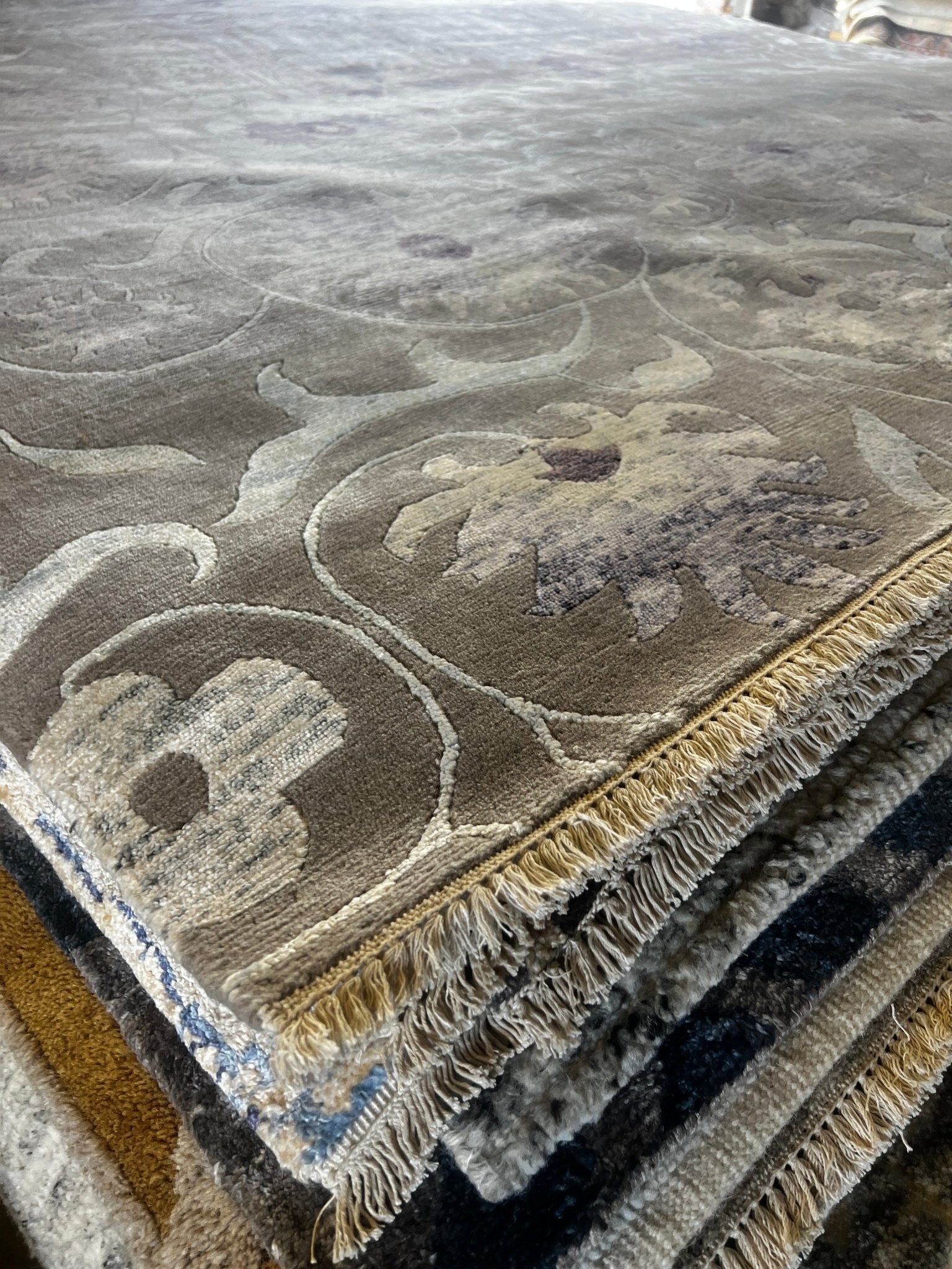 Margherita 9x11.9 Hand Knotted Tan Abstract | Banana Manor Rug Factory Outlet