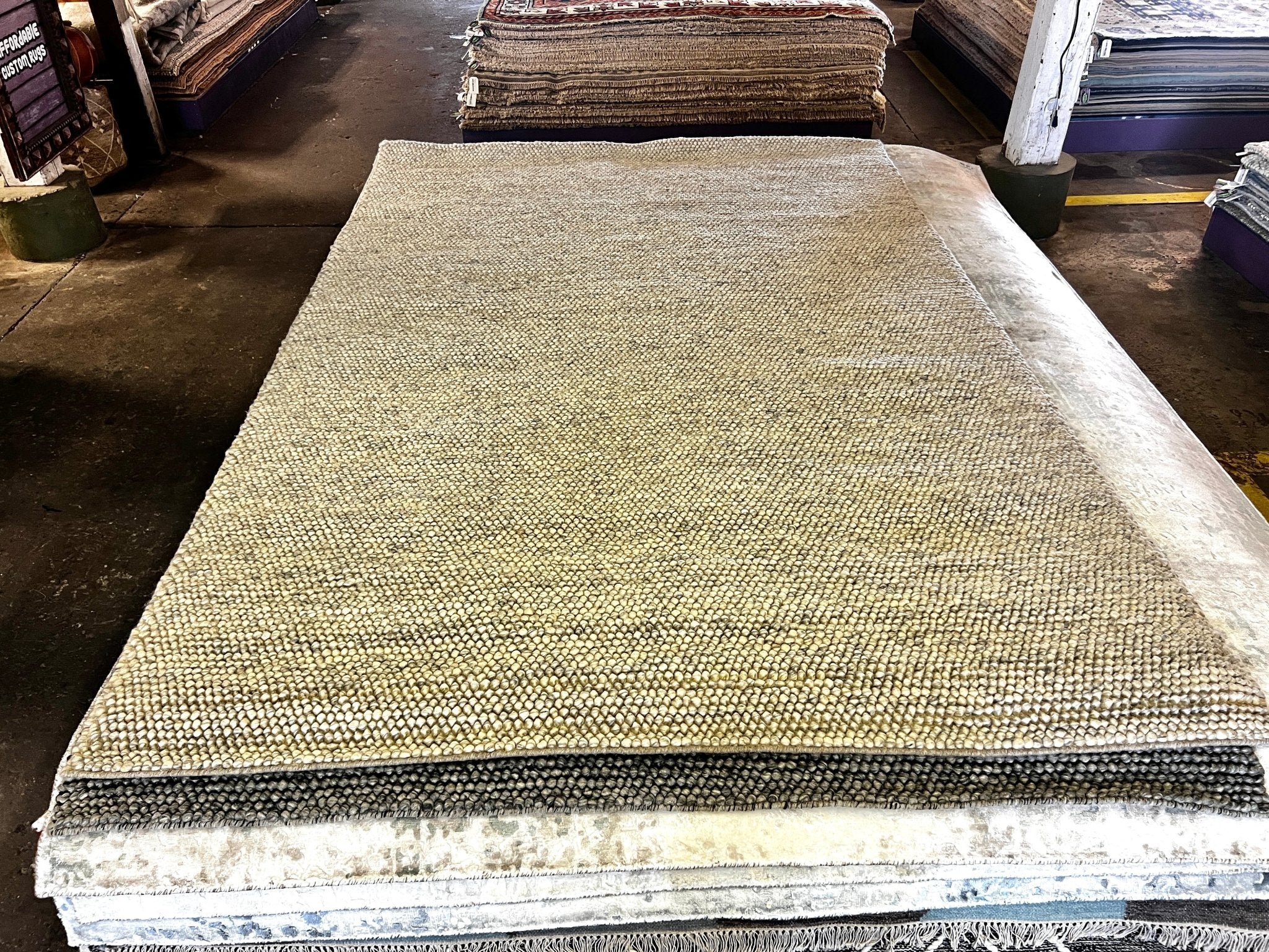 Maria Barrell Handwoven Wool Durrie Natural Grey Loop Ball 6.6x9.6 | Banana Manor Rug Factory Outlet