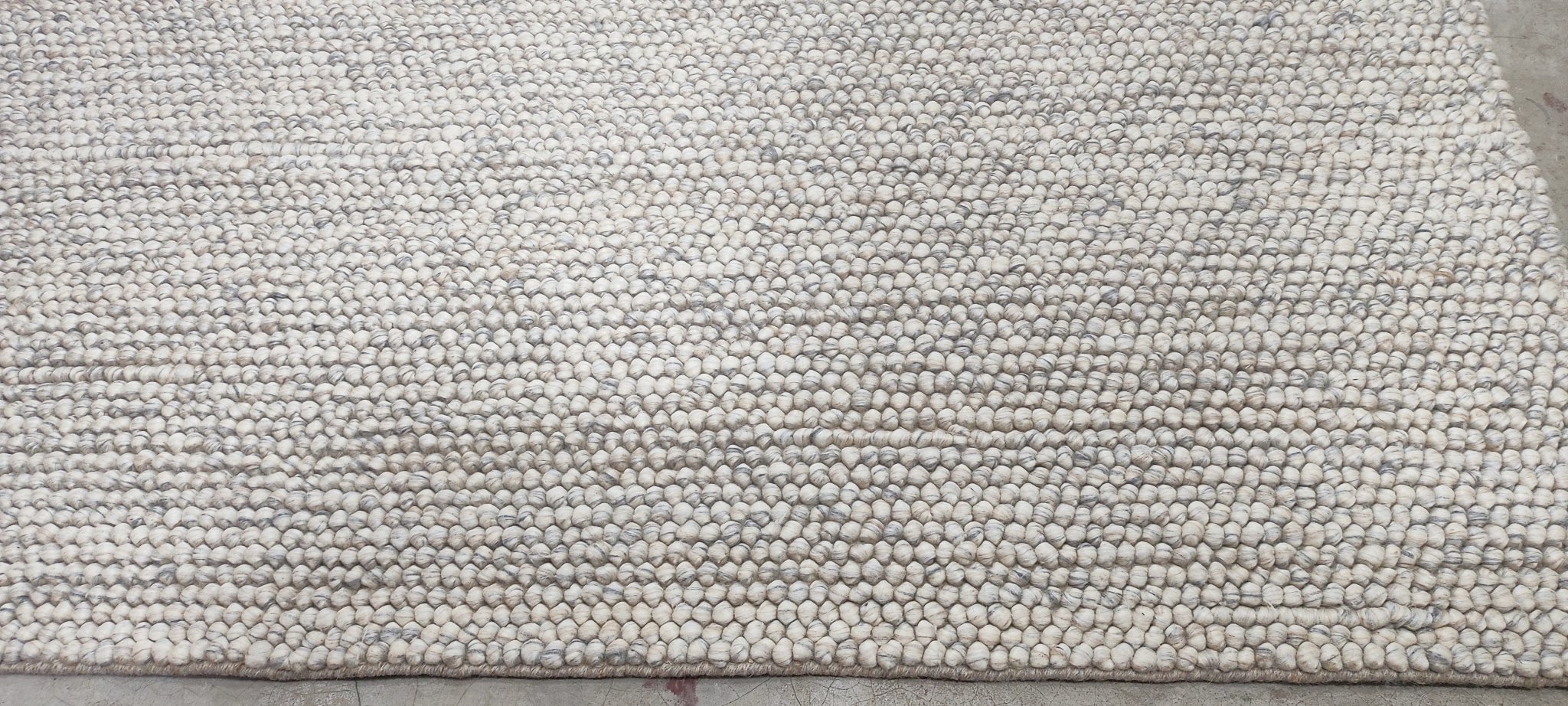 Maria Barrell Handwoven Wool Durrie Natural Grey Loop Ball 6.6x9.6 | Banana Manor Rug Company