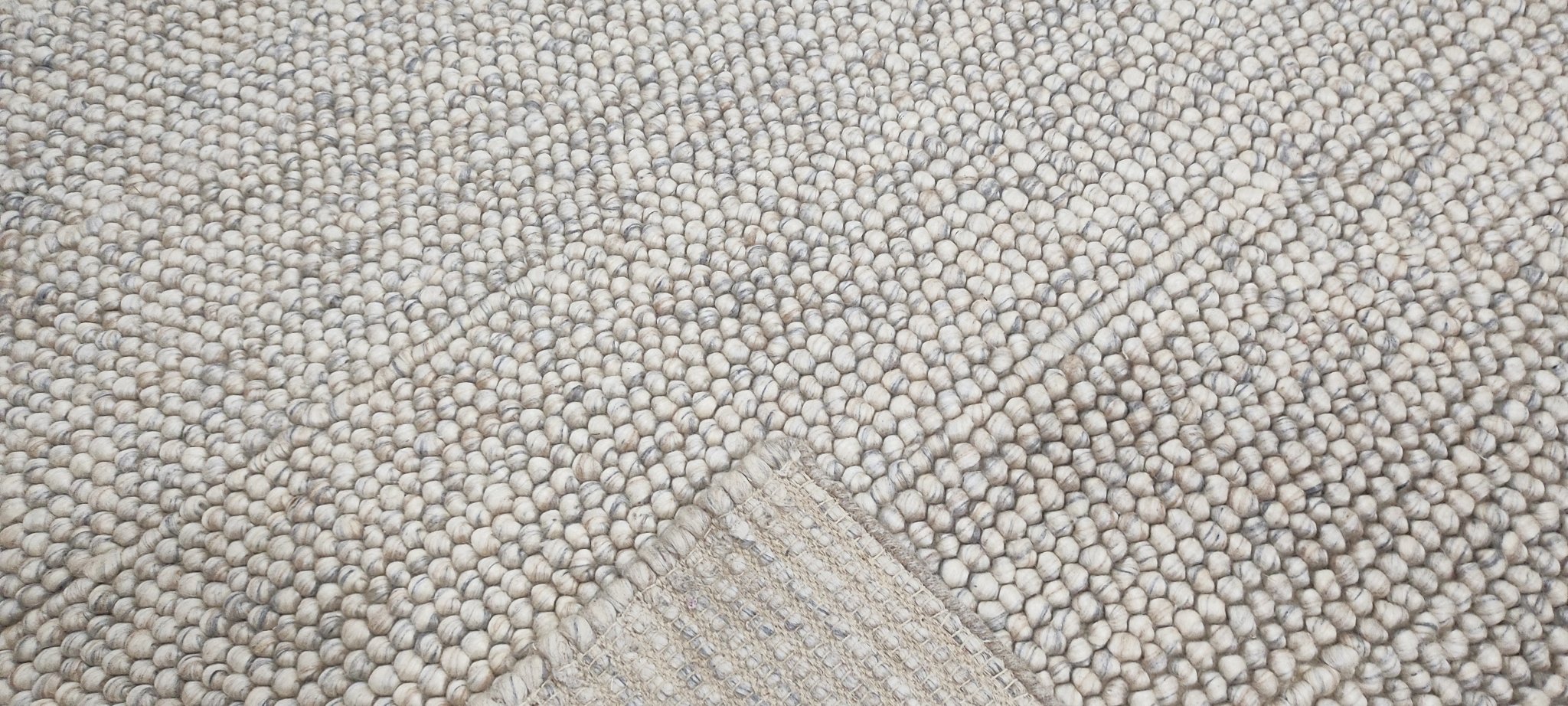 Maria Barrell Handwoven Wool Durrie Natural Grey Loop Ball 6.6x9.6 | Banana Manor Rug Company