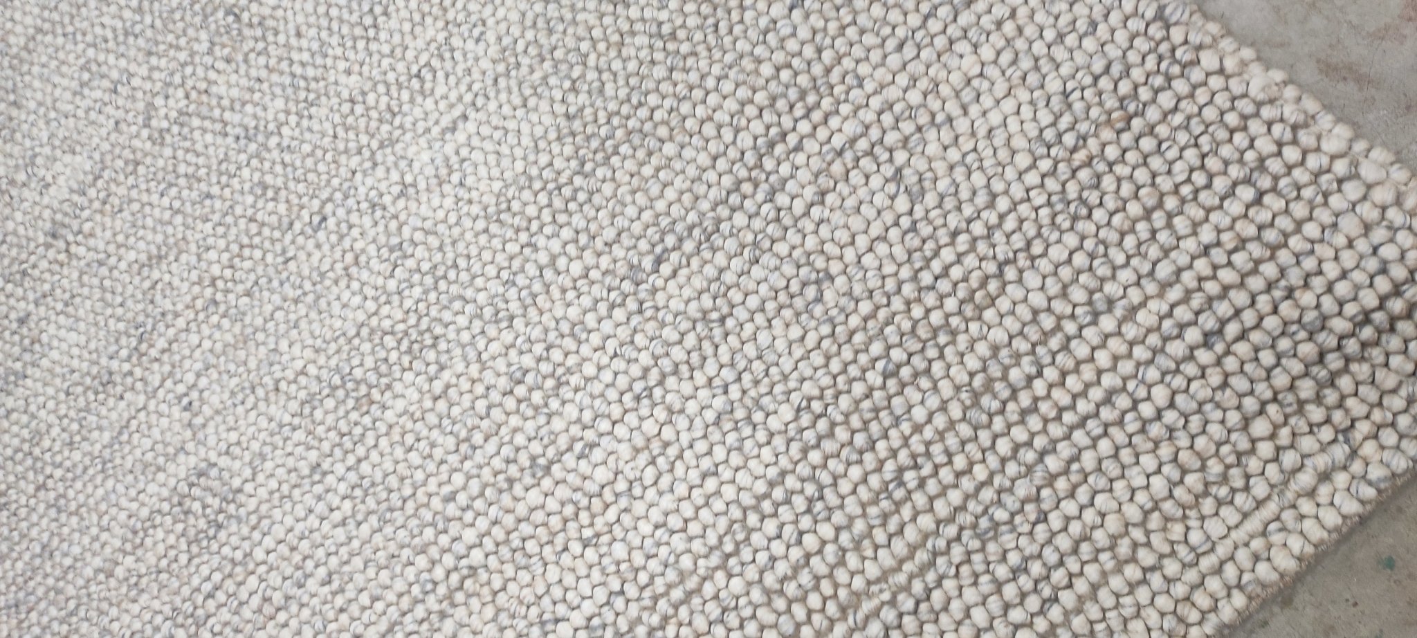 Maria Barrell Handwoven Wool Durrie Natural Grey Loop Ball 6.6x9.6 | Banana Manor Rug Company