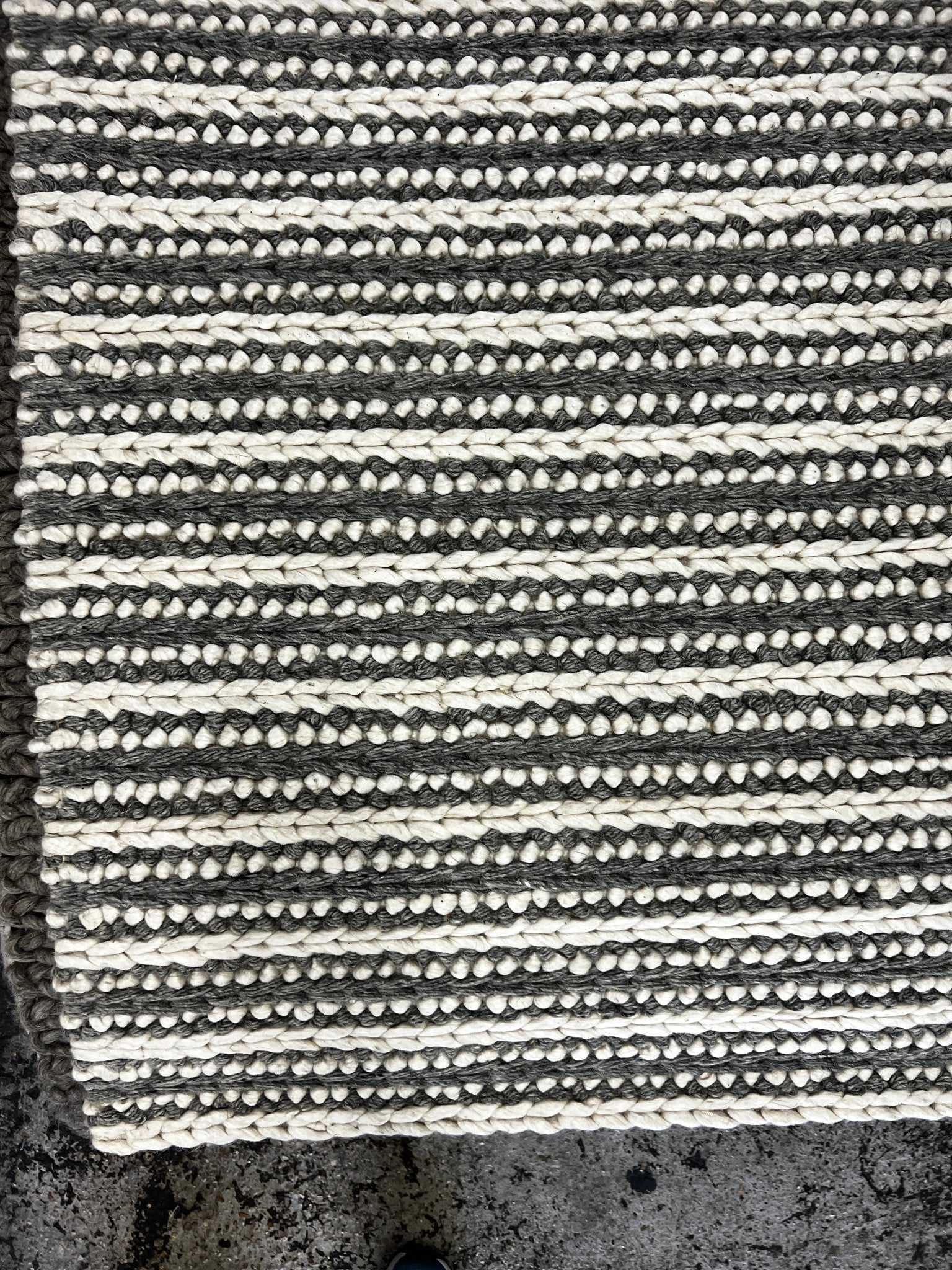 Marie 8x10 Ivory and Grey Striped Handwoven Durrie Rug | Banana Manor Rug Company