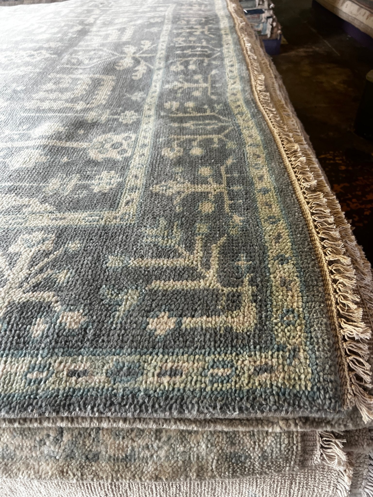 Marisa Berenson 9x12 Light Blue Hand-Knotted Oushak Rug | Banana Manor Rug Factory Outlet