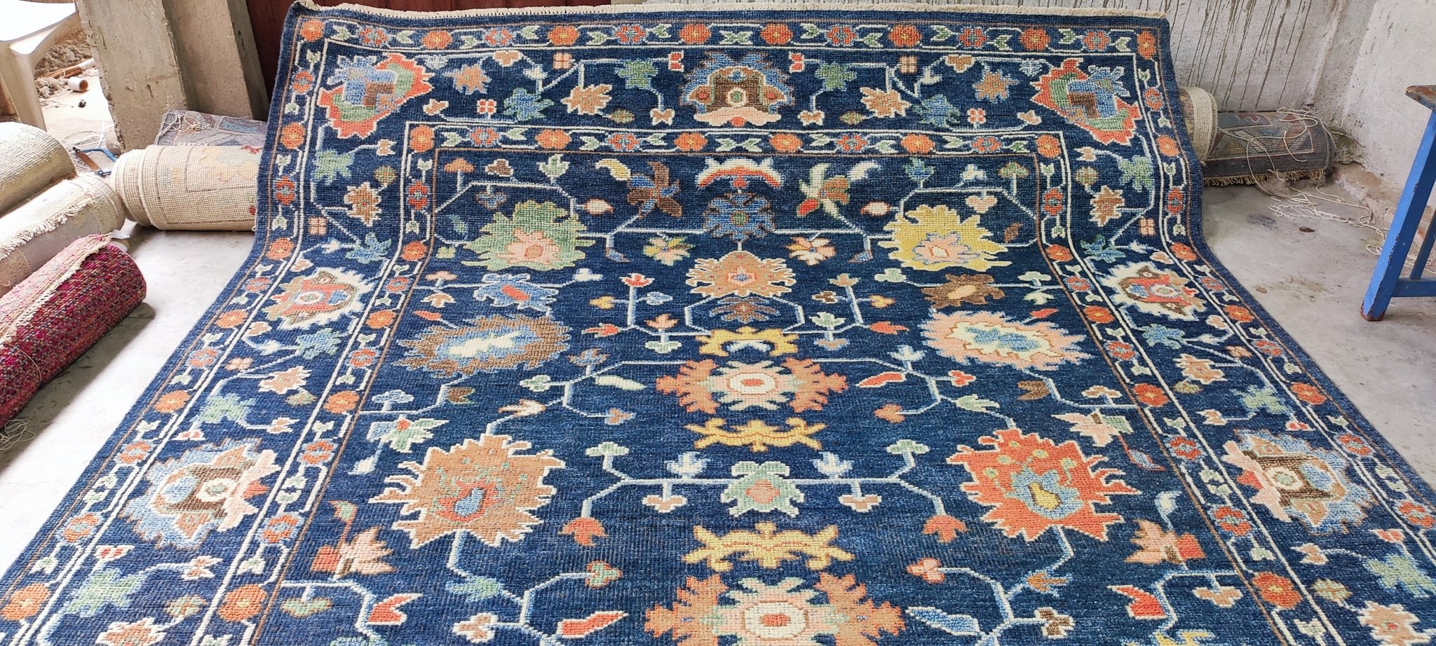 Marisa Mell 9x12 Hand-Knotted Blue Oushak | Banana Manor Rug Factory Outlet