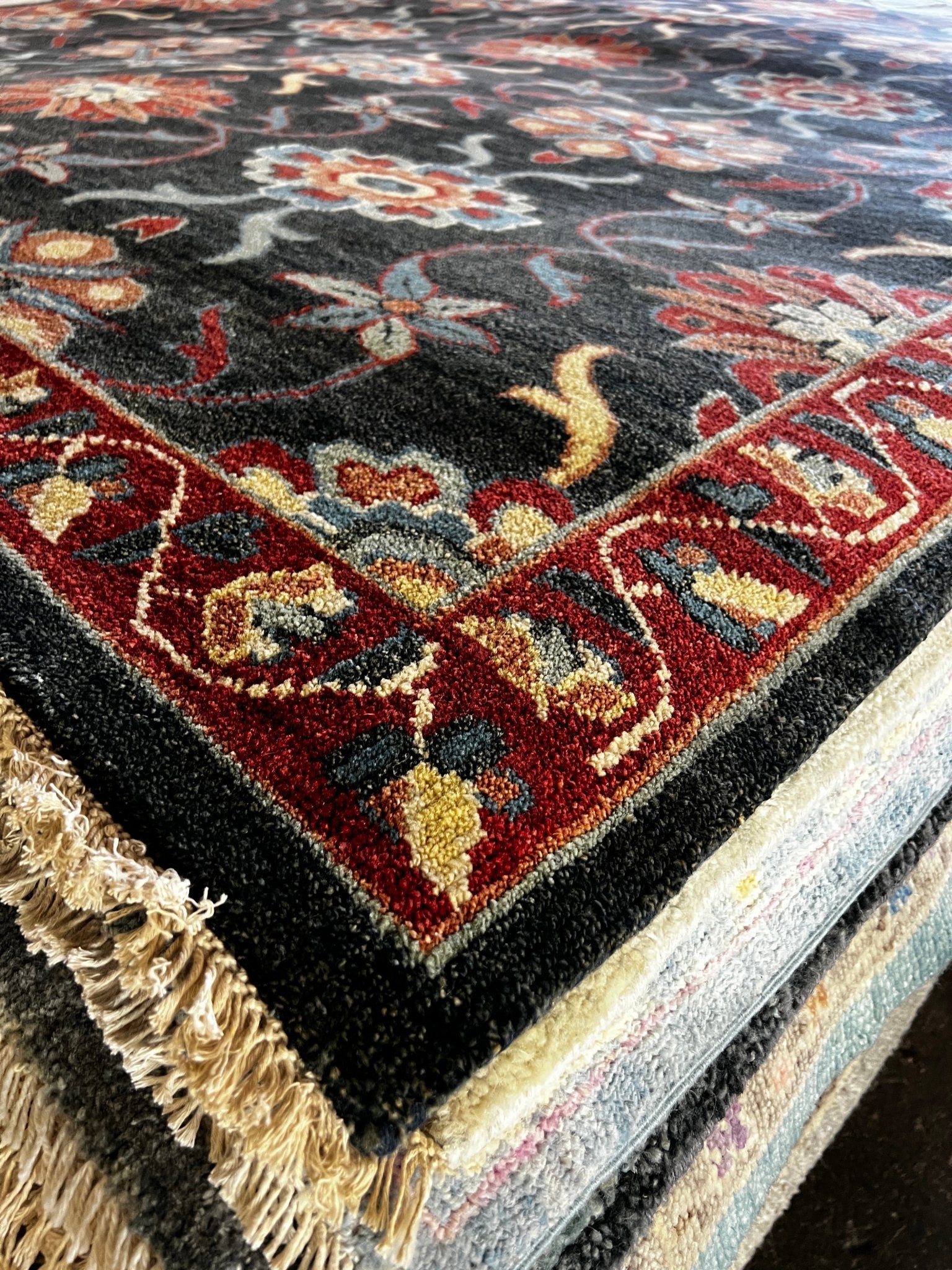 Marissa 8x10 Charcoal and Red Hand-Knotted Oushak Rug | Banana Manor Rug Factory Outlet