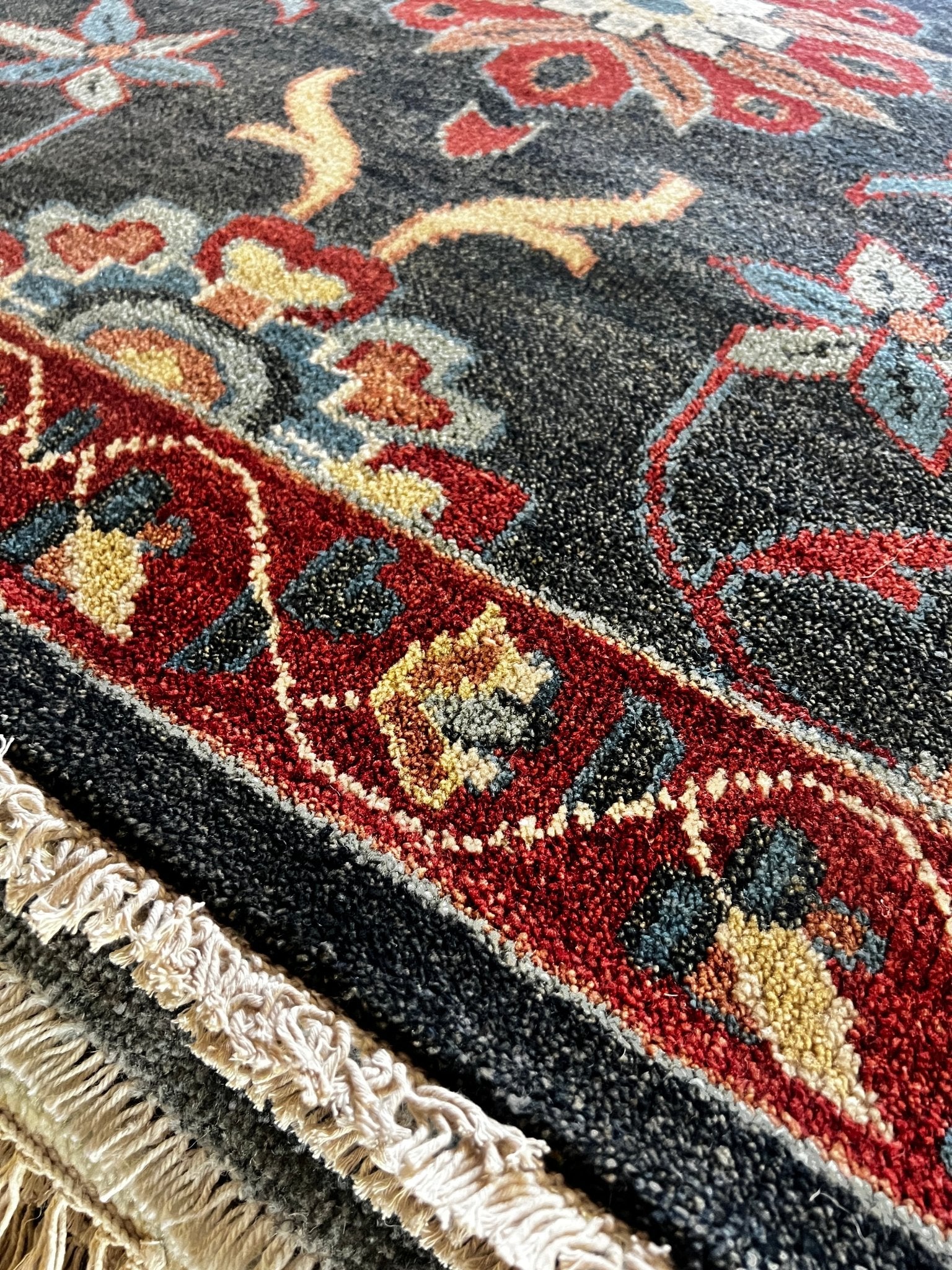 Marissa 8x10 Charcoal and Red Hand-Knotted Oushak Rug | Banana Manor Rug Factory Outlet