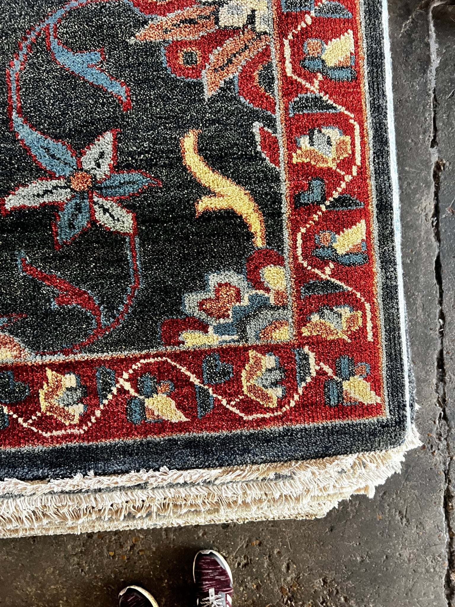 Marissa 8x10 Charcoal and Red Hand-Knotted Oushak Rug | Banana Manor Rug Factory Outlet