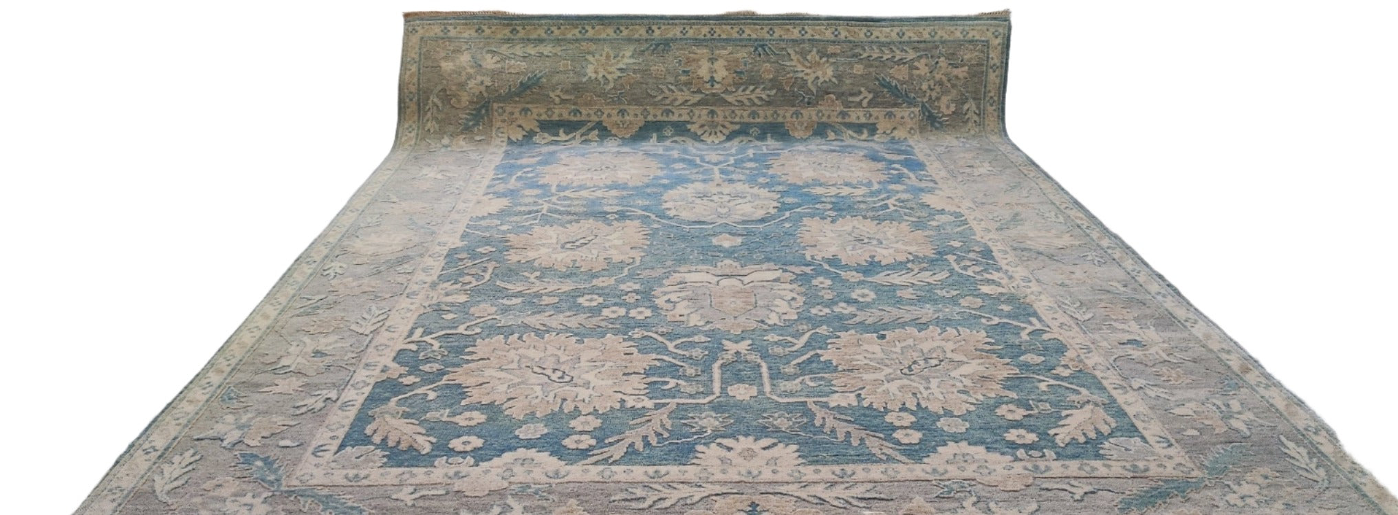 Mariya Andreeva Hand-Knotted Oushak Rug Light Blue and Tan 9x12.3 | Banana Manor Rug Company