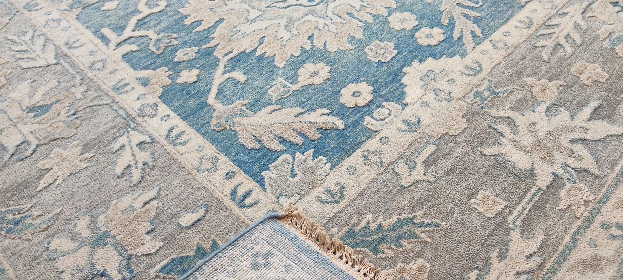 Mariya Andreeva Hand-Knotted Oushak Rug Light Blue and Tan 9x12.3 | Banana Manor Rug Company